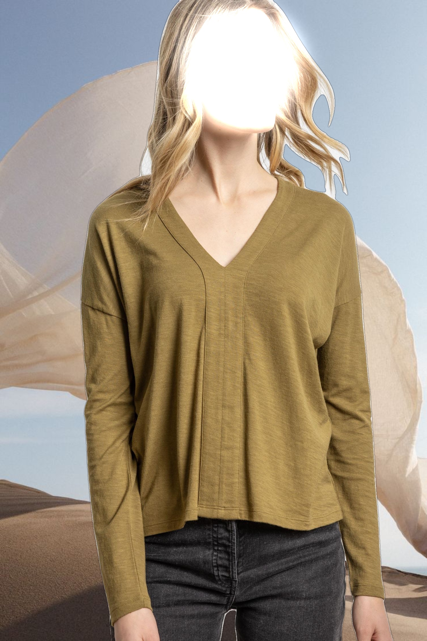 Drop Shoulder V-Neck