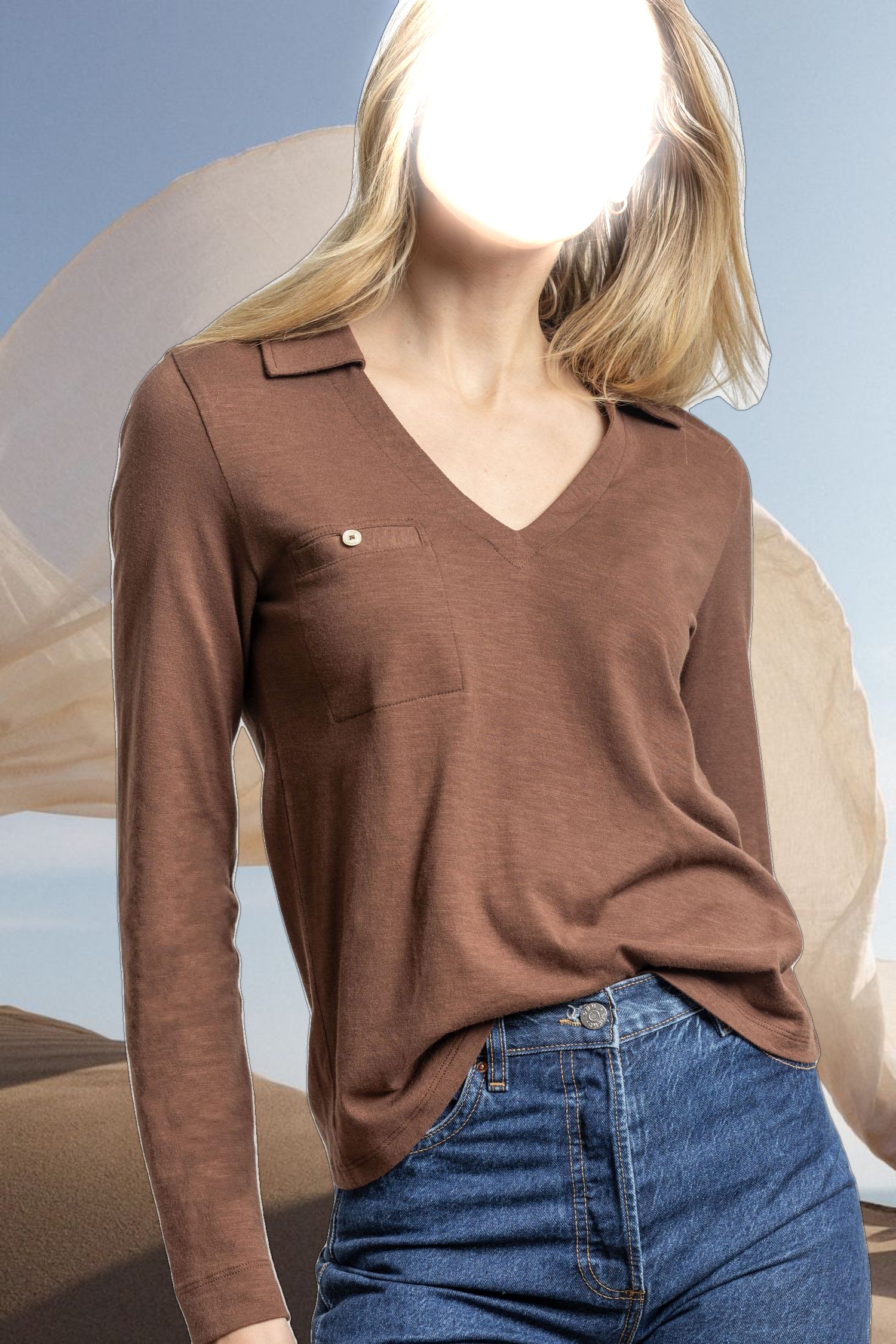 Long Sleeve Collared V-Neck