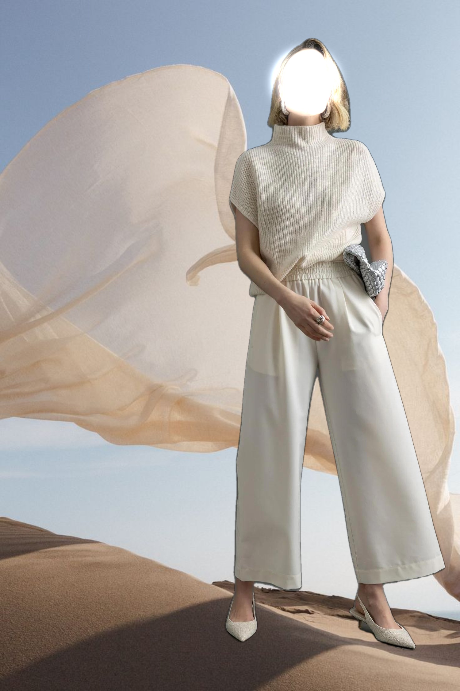 Ribbed Funnel Neck Sweater