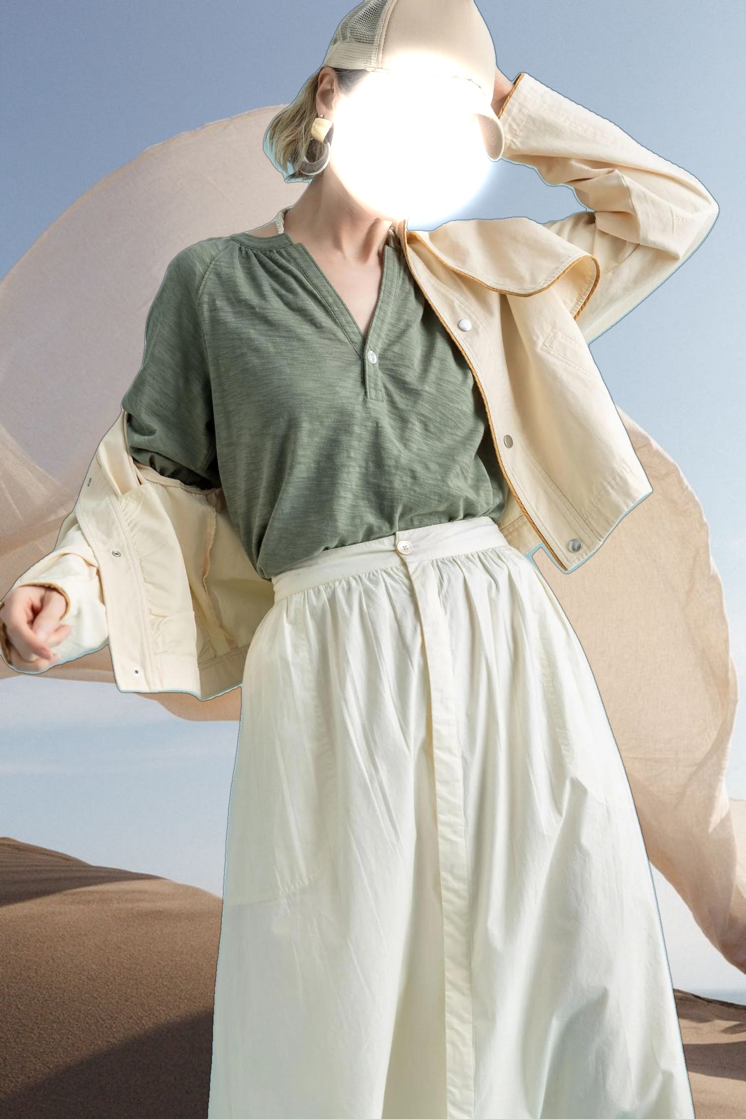 Poplin Button Front Skirt