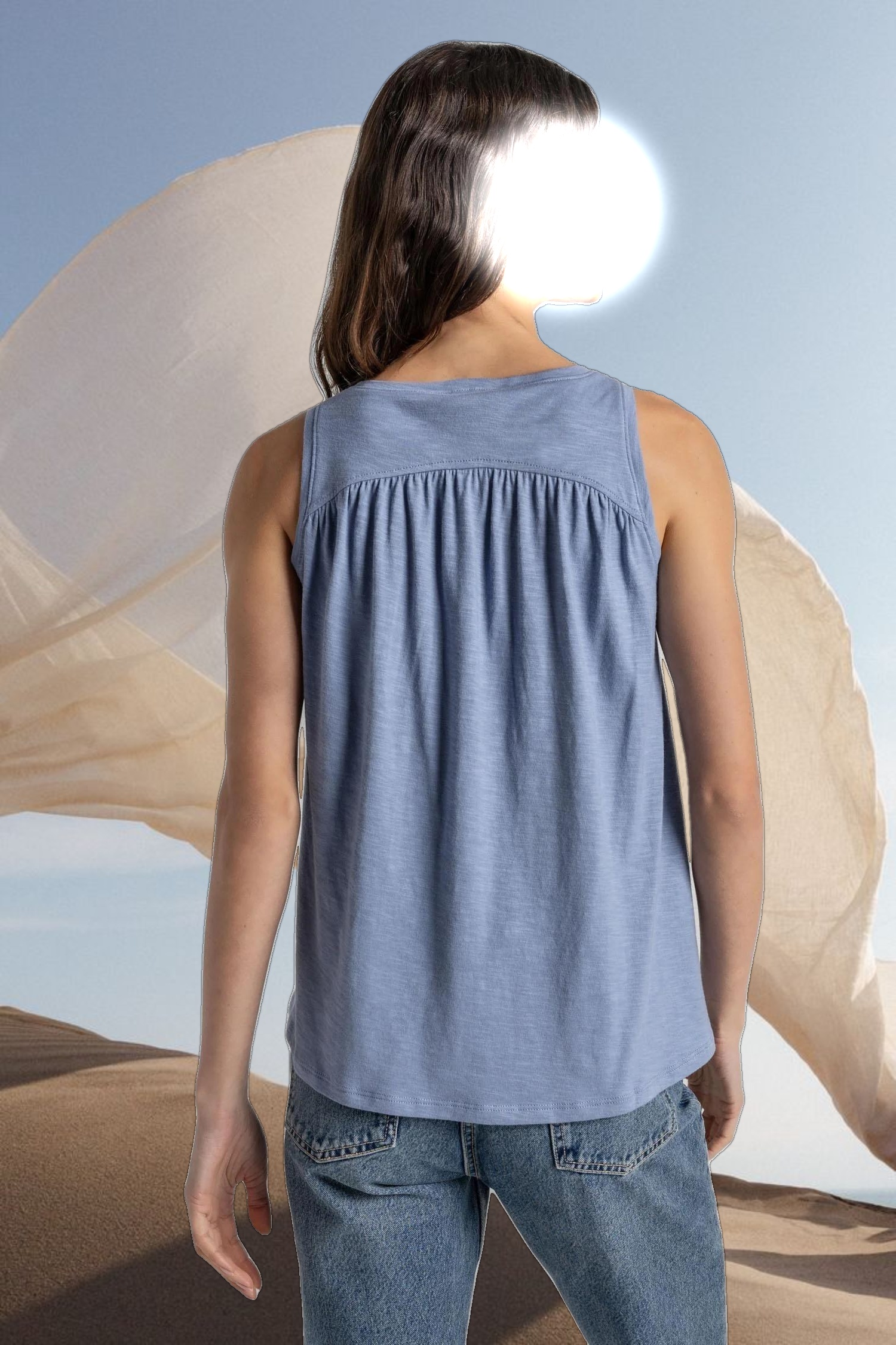 Shirred Back V-Neck Tank