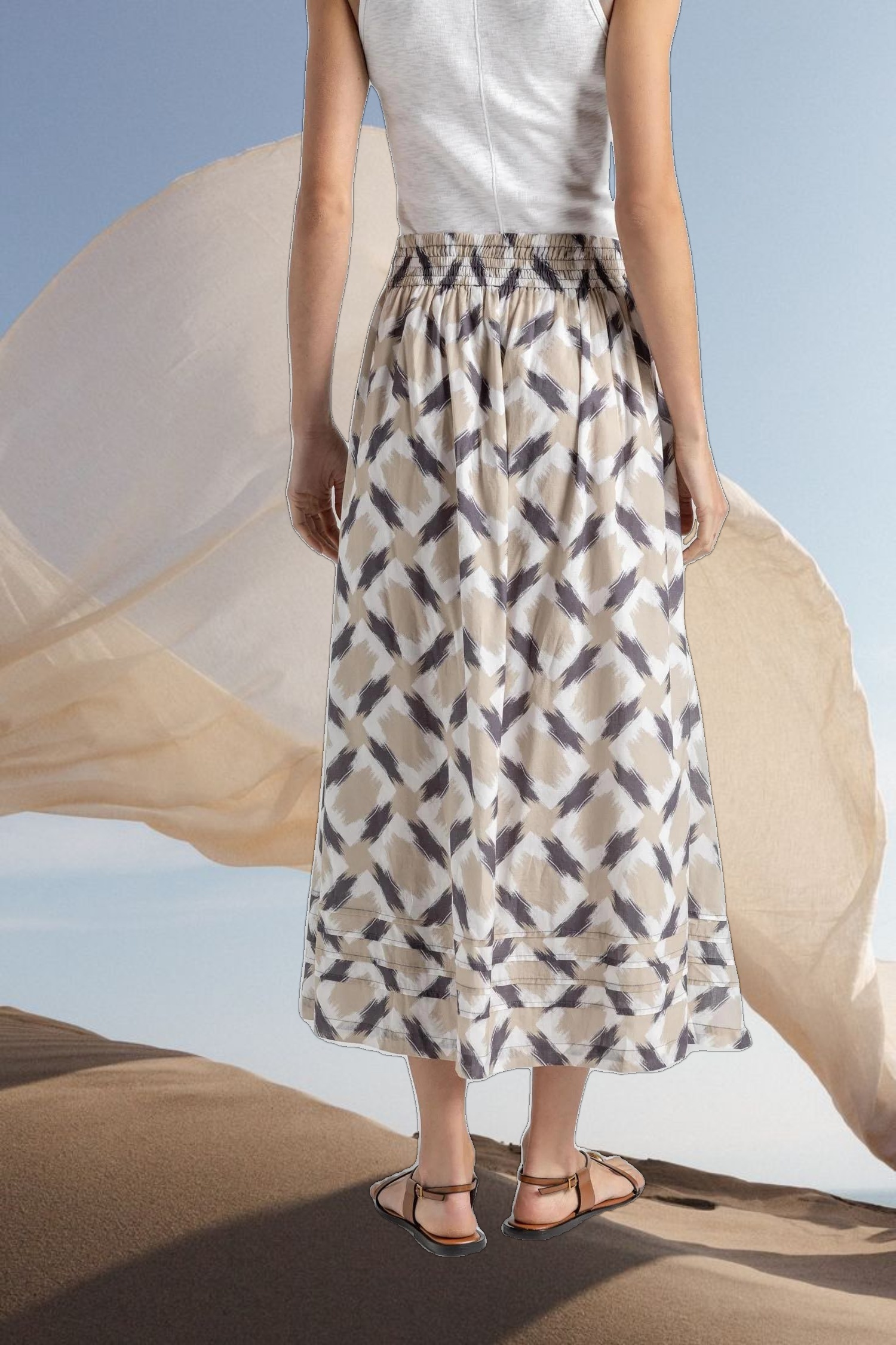 Shirred Elastic Waist Skirt