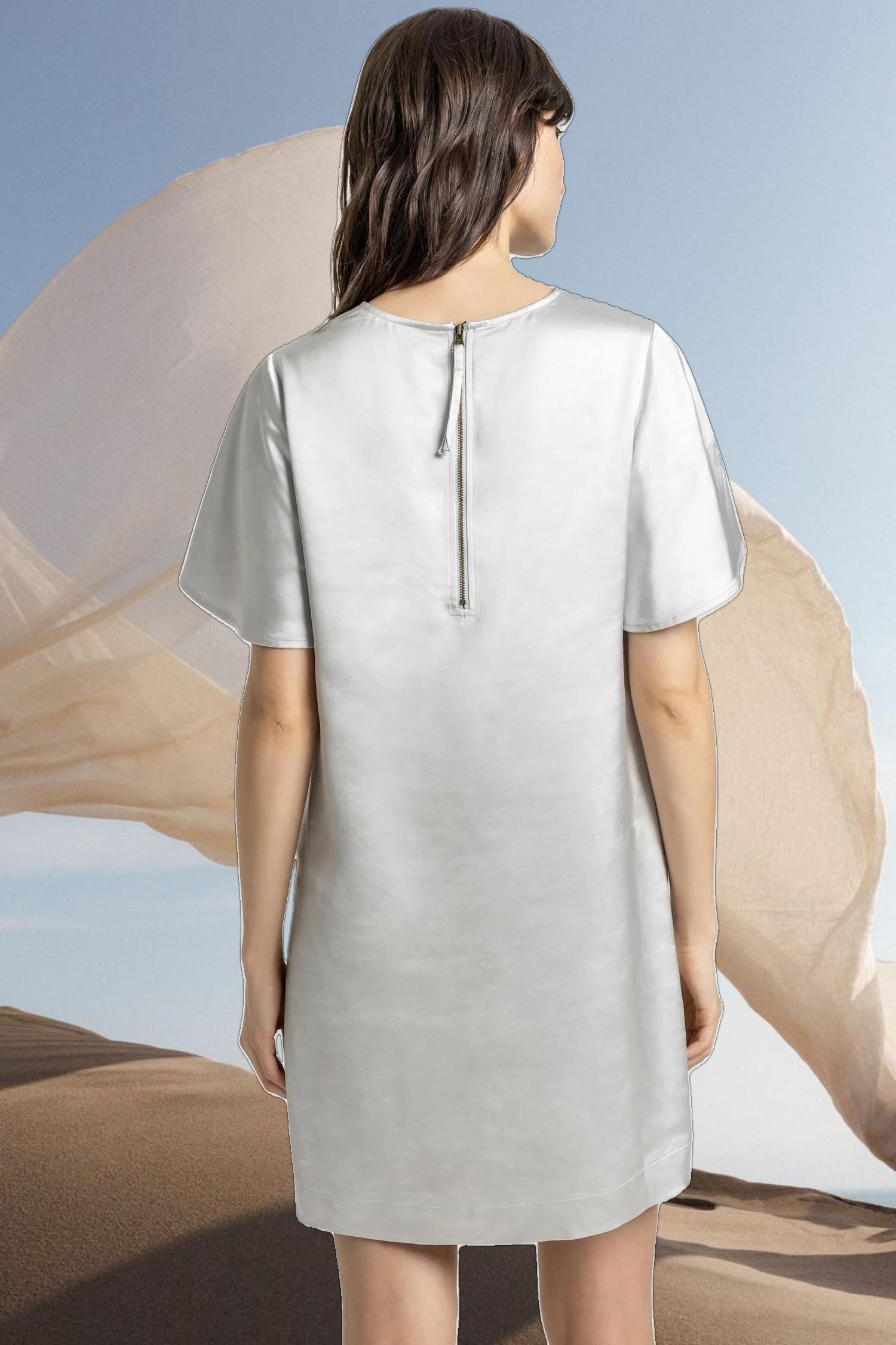 Flutter Sleeve Satin Dress