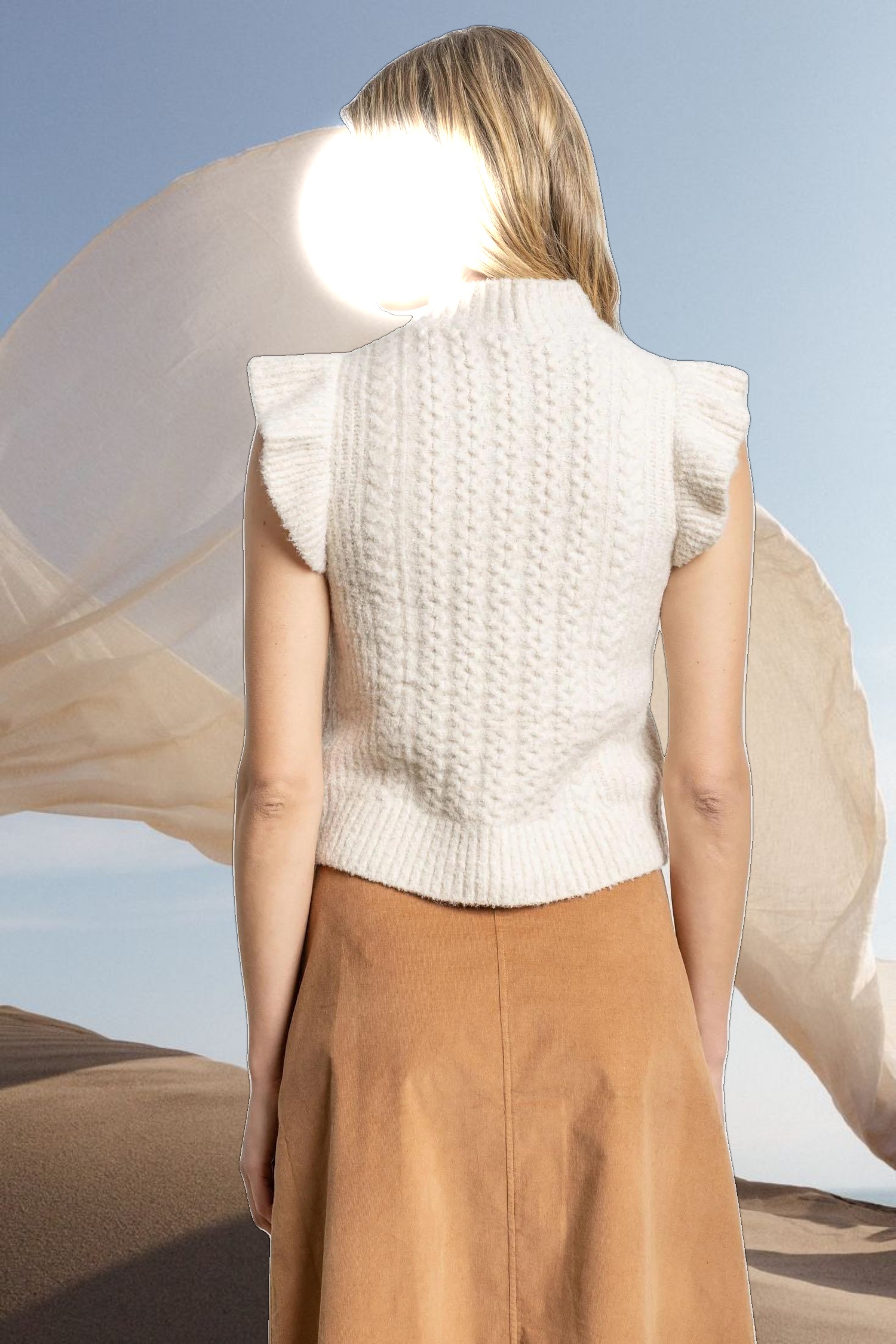 Flutter Sleeve Mock Neck Sweater