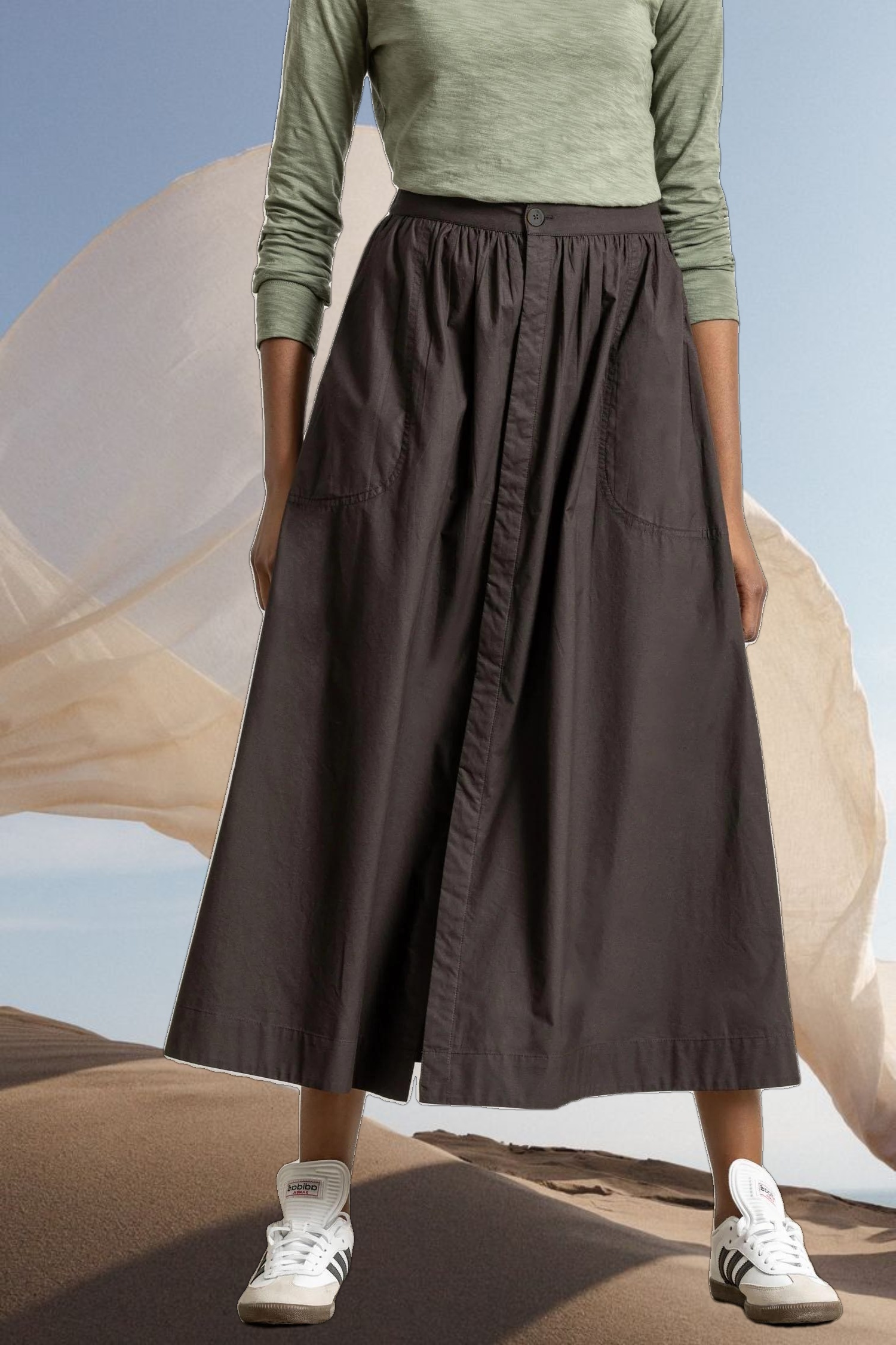 Poplin Button Front Skirt