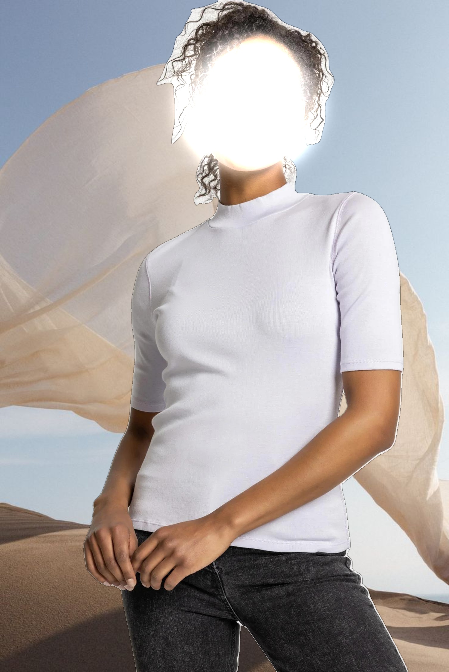 Elbow Sleeve Mock Neck