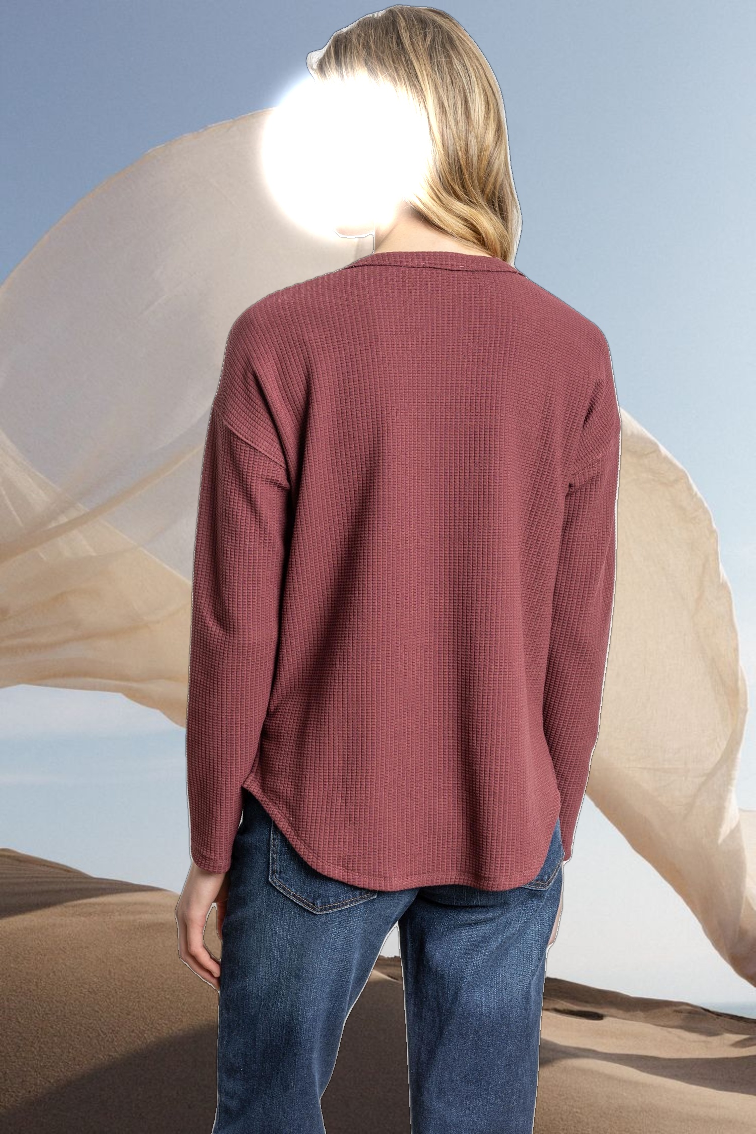 Rounded Hem Split Neck