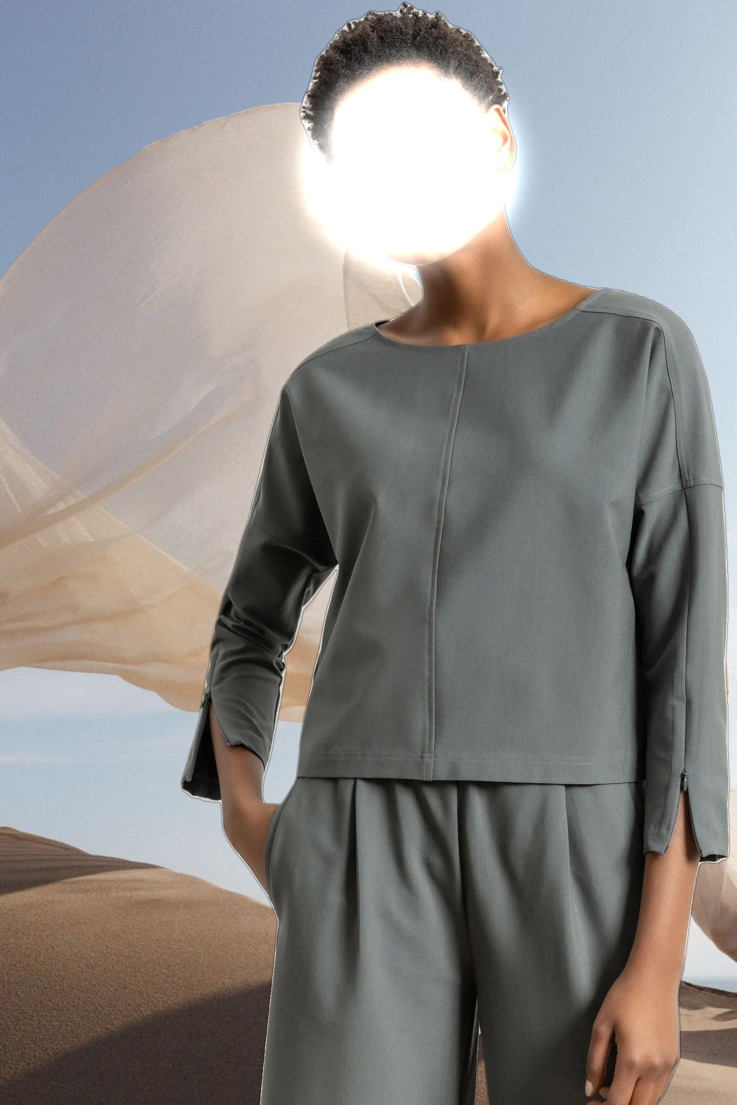 Zip Detail Seamed Top