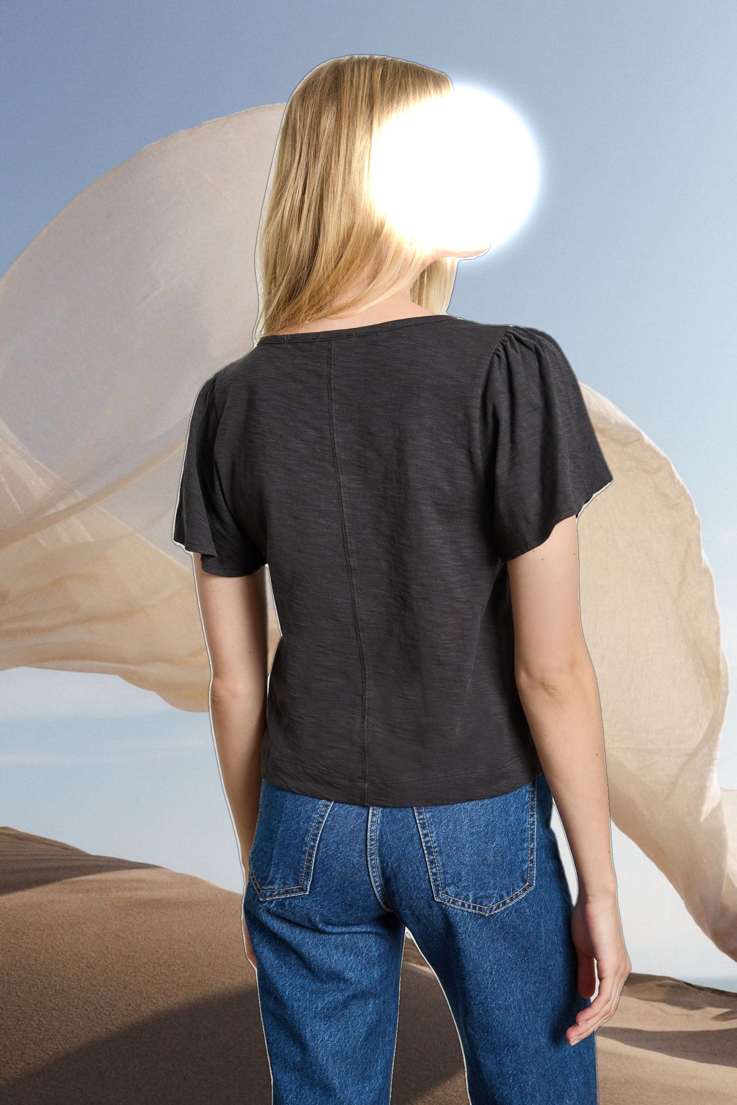 Button Front Flutter Sleeve