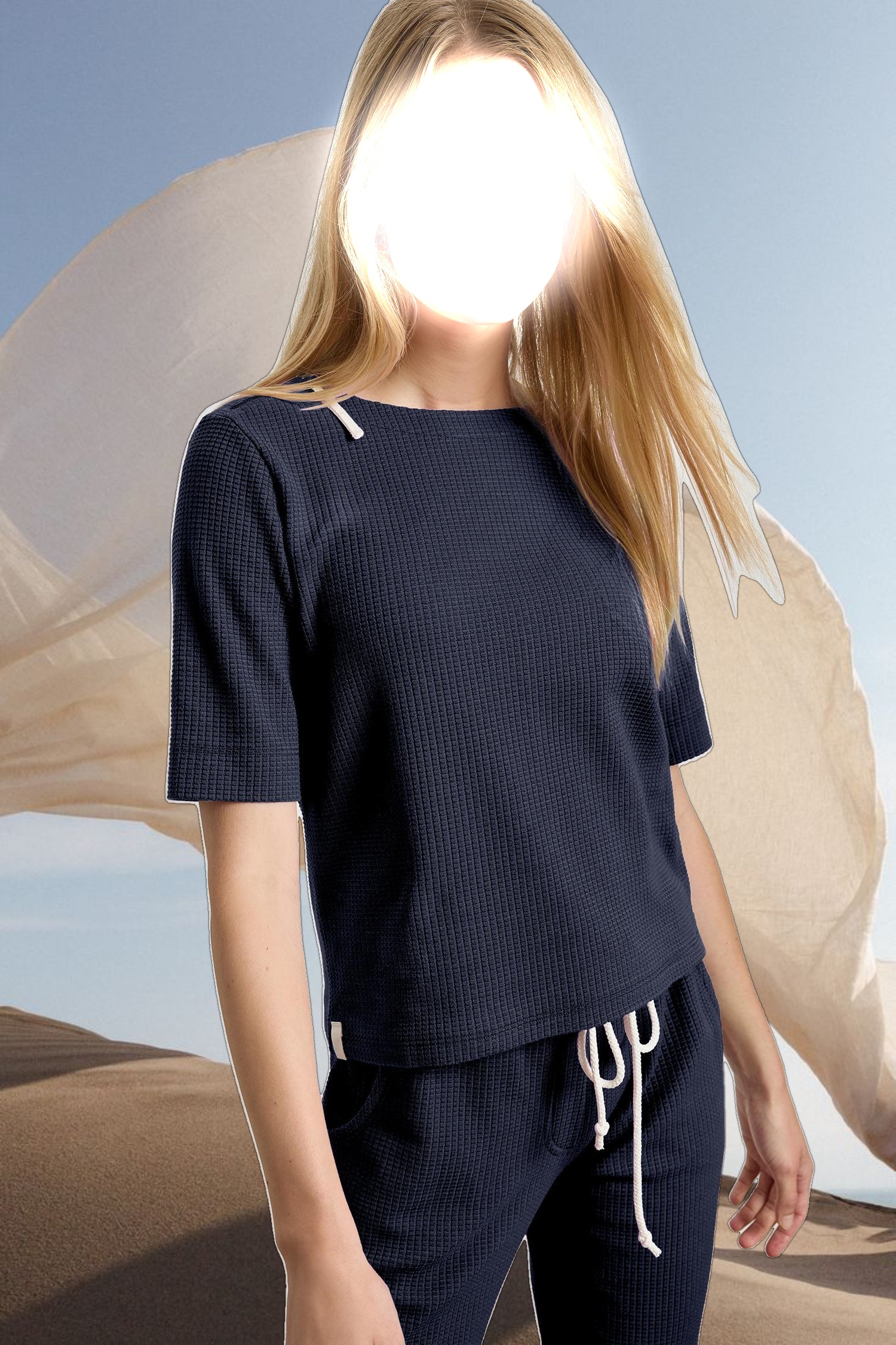 Zippered Elbow Sleeve Crewneck