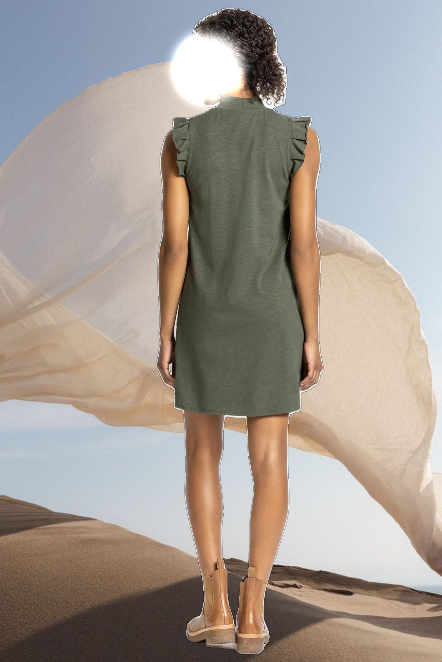 Ruffle Sleeve Mock Neck Dress