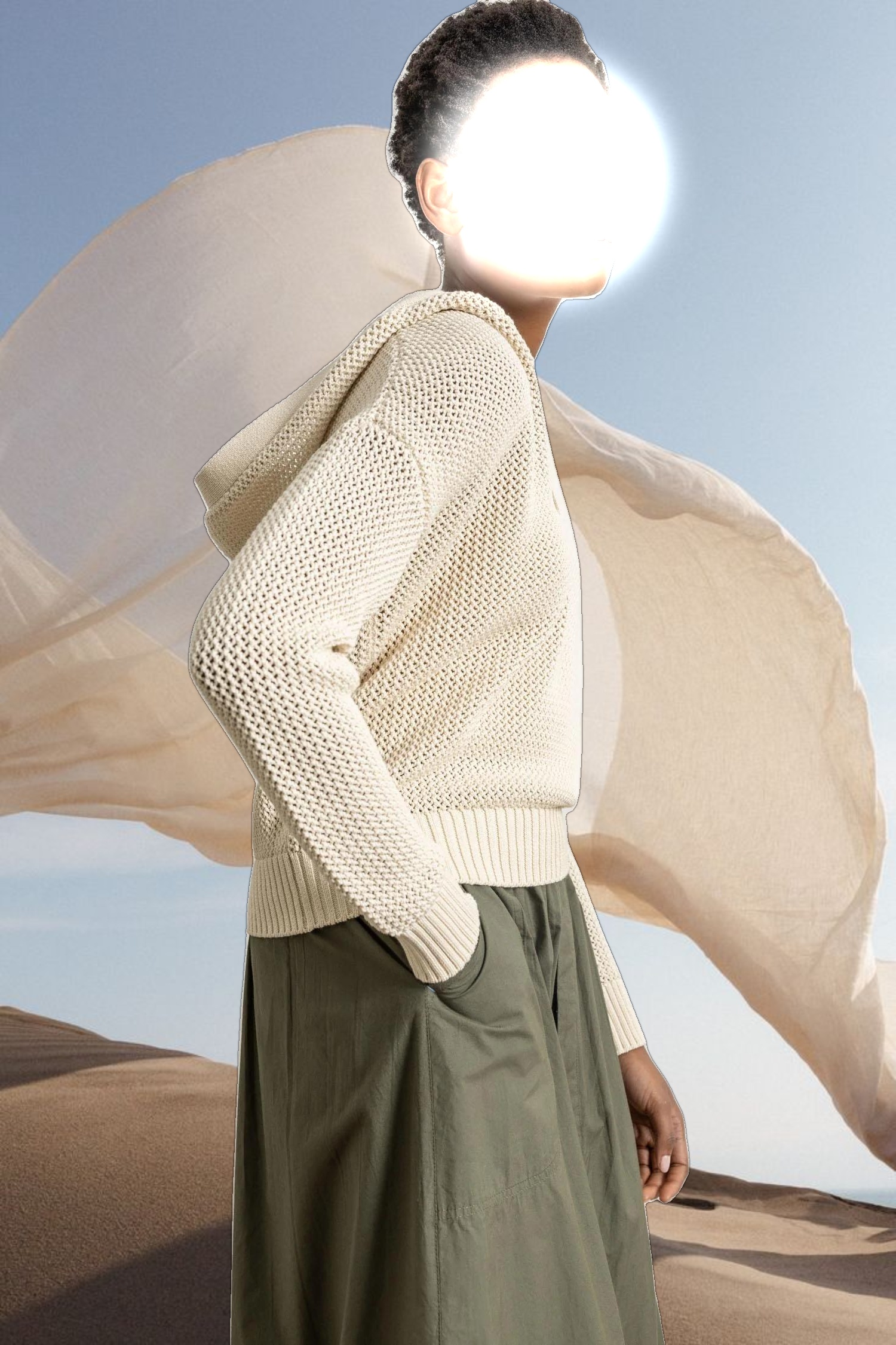 Hooded Split Neck Sweater