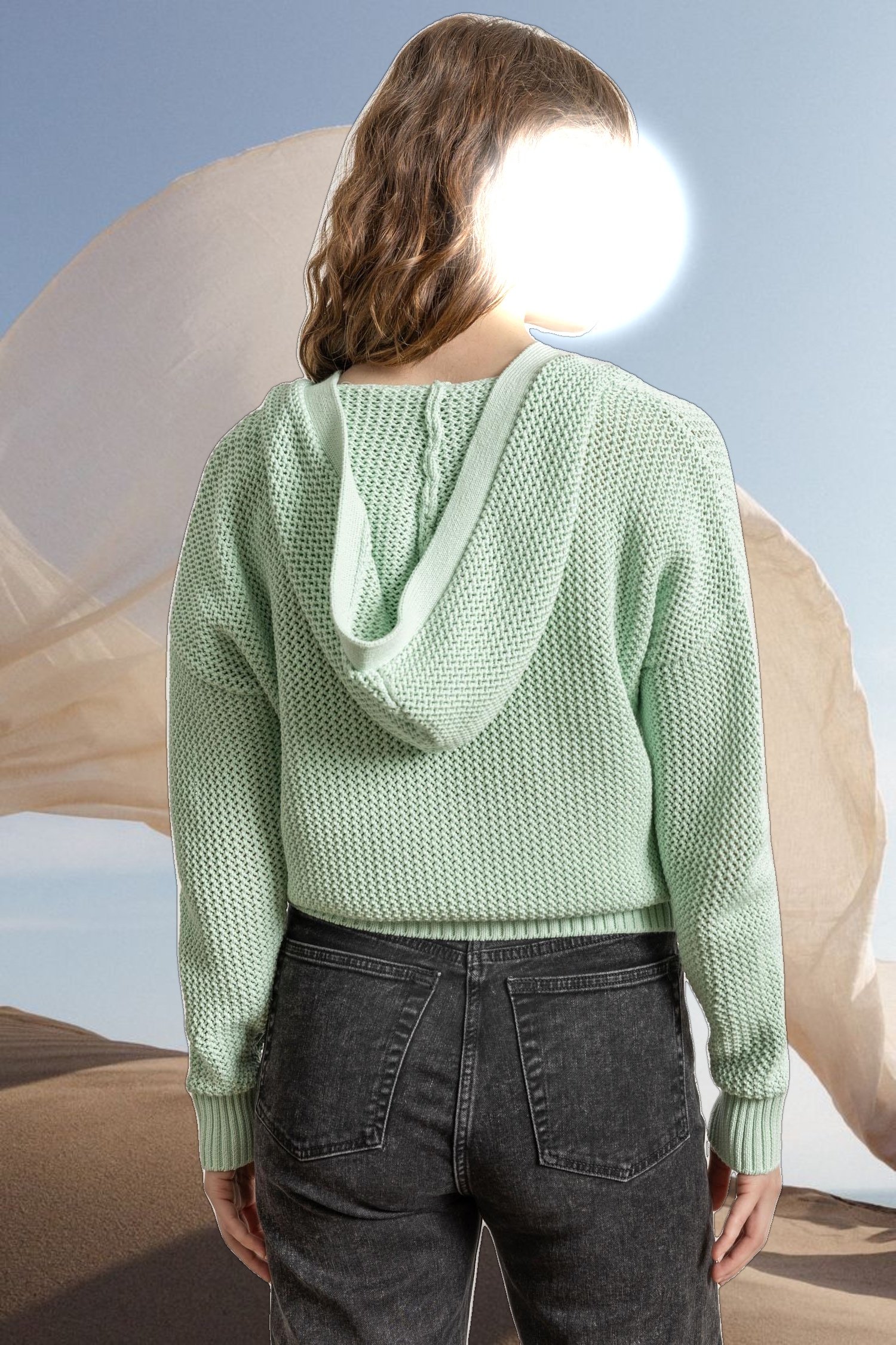 Hooded Split Neck Sweater