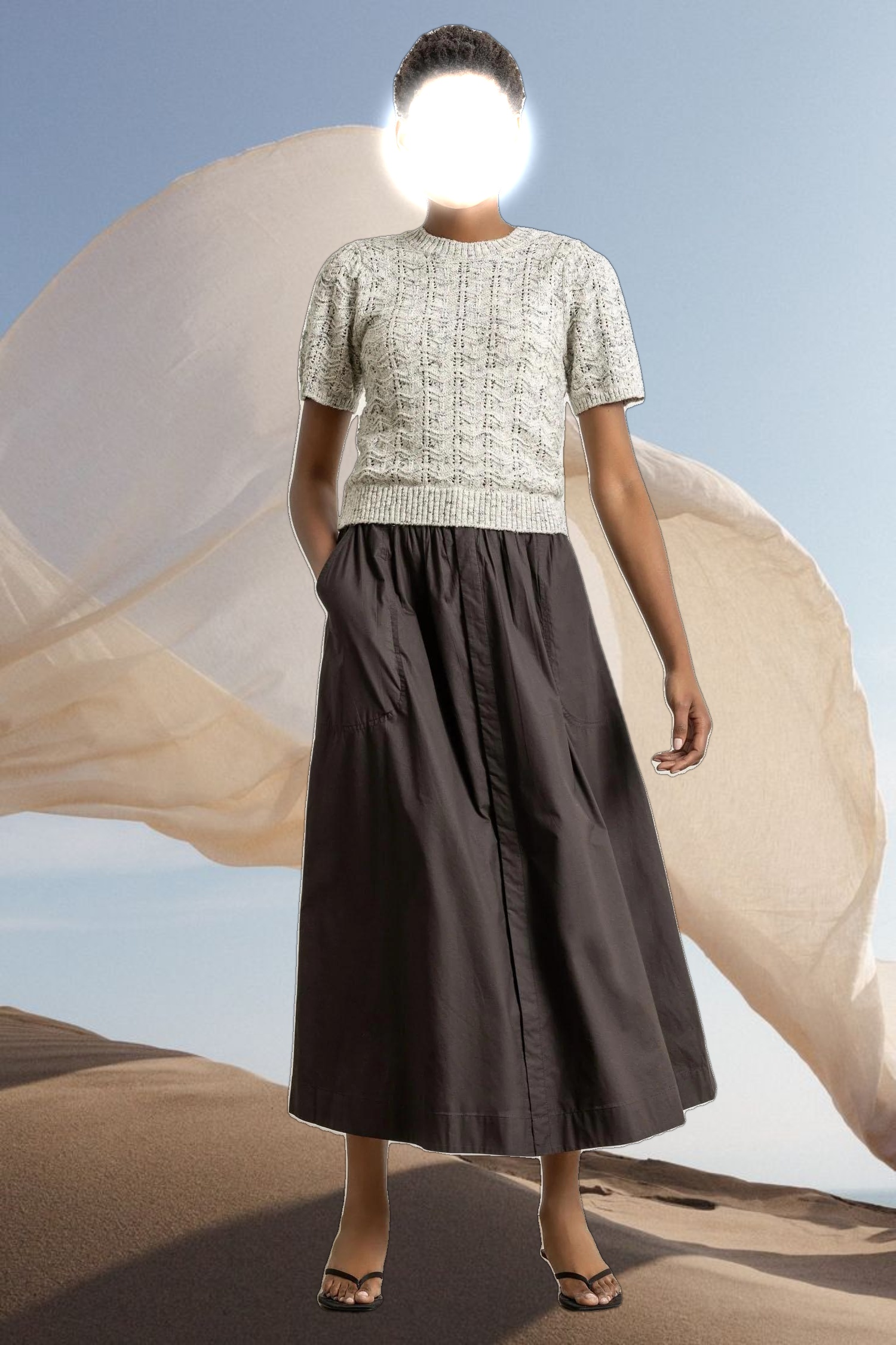 Poplin Button Front Skirt