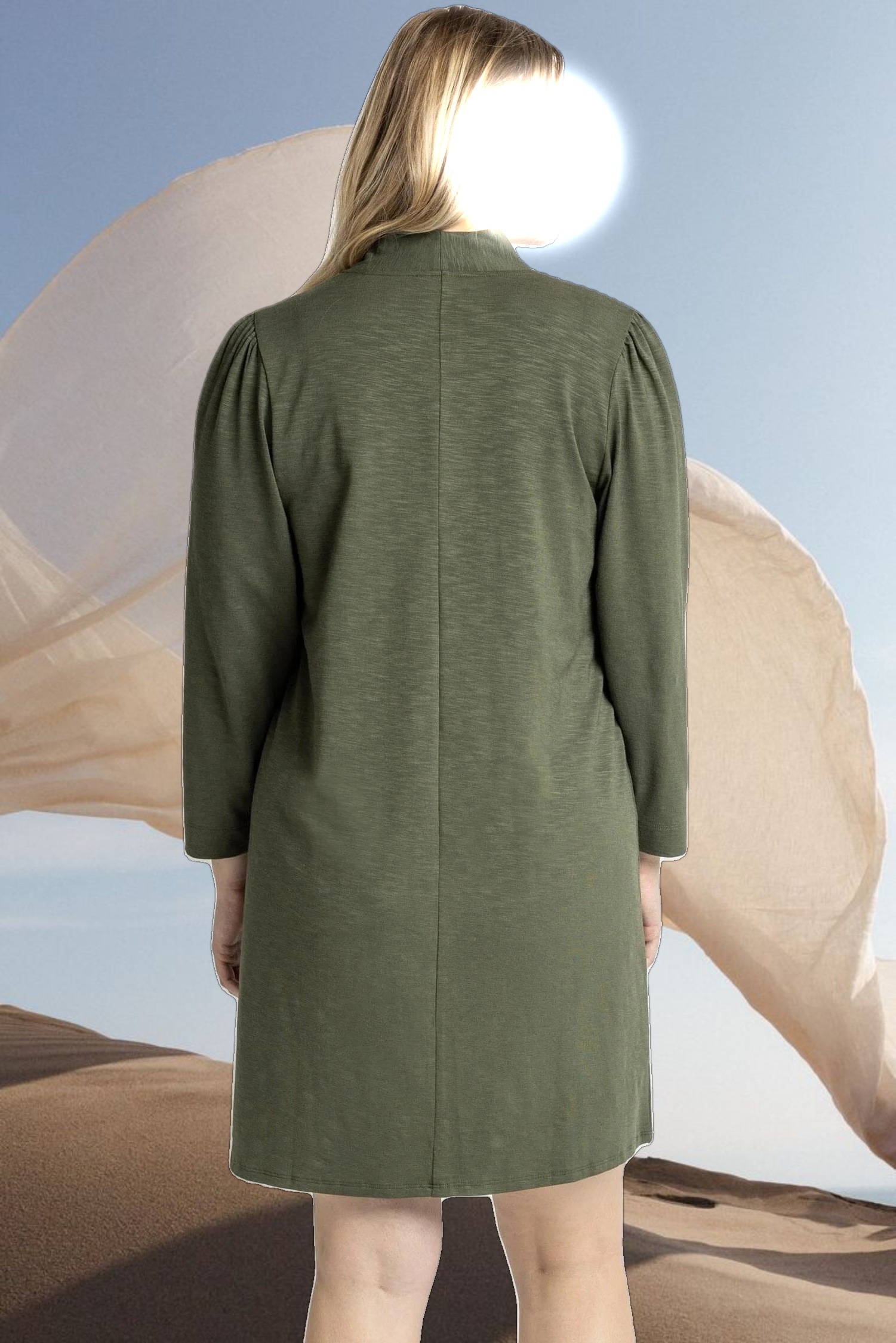 Full Sleeve Split Neck Dress