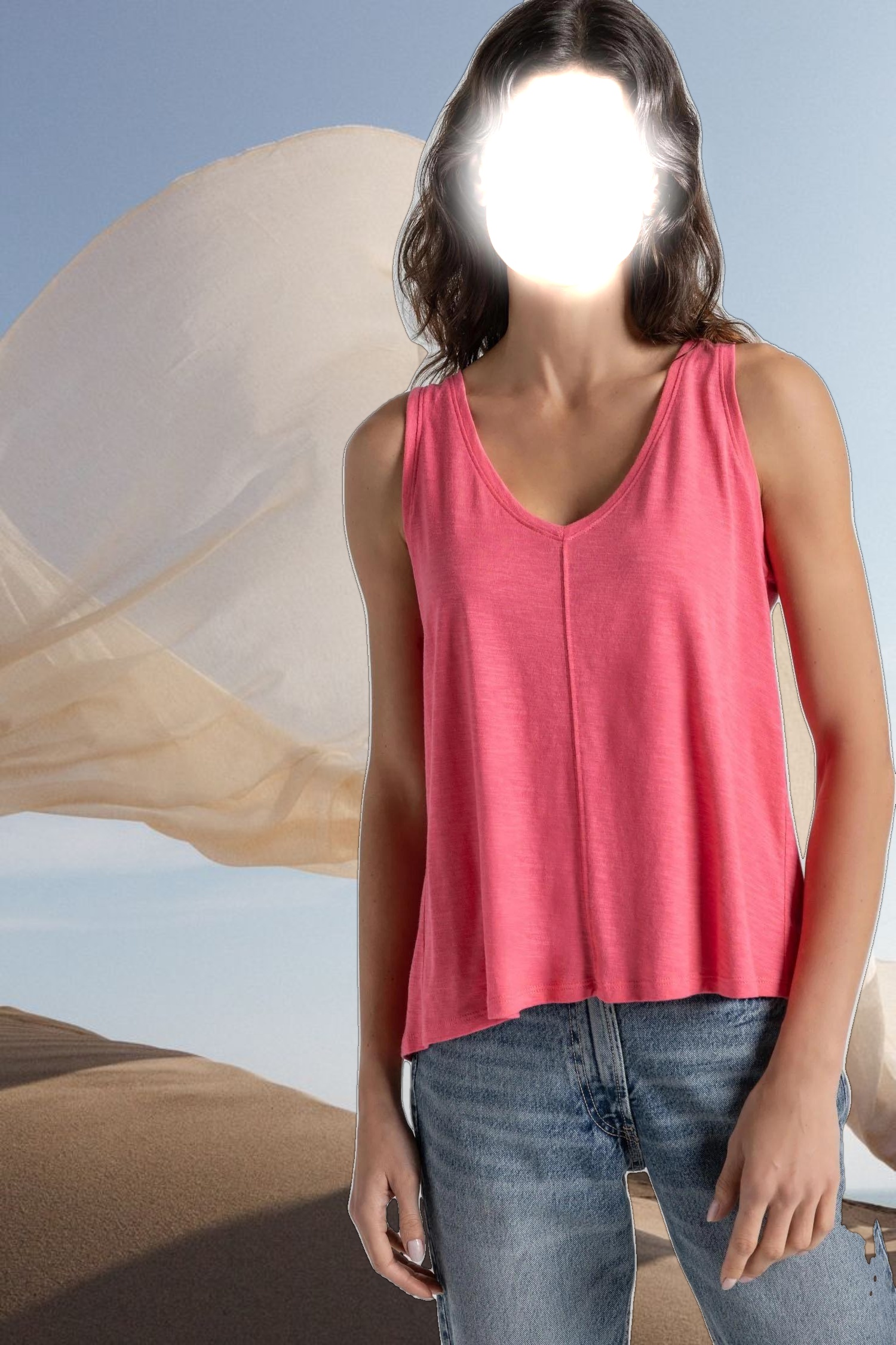 Shirred Back V-Neck Tank