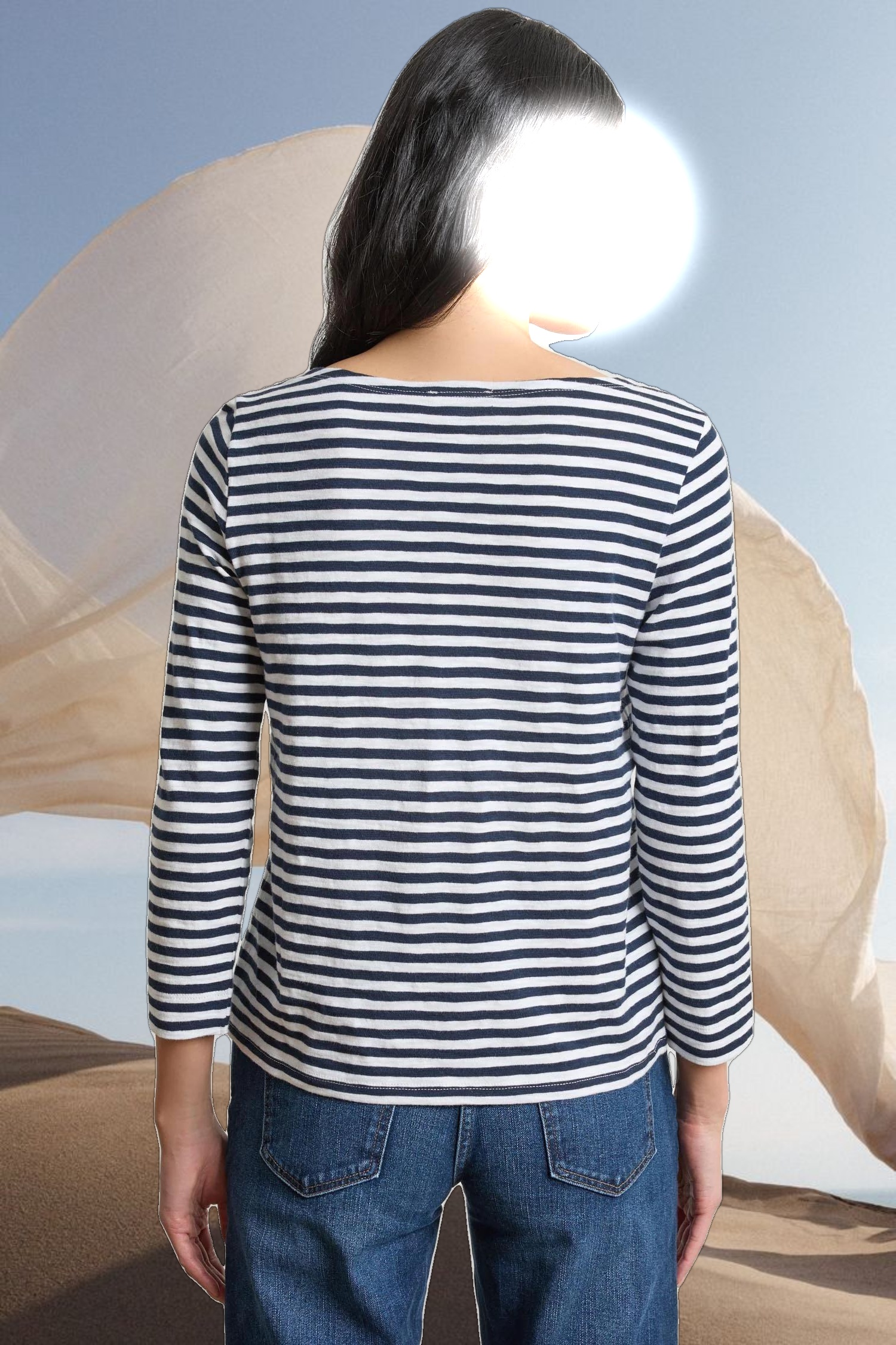 3/4 Sleeve Striped Boatneck