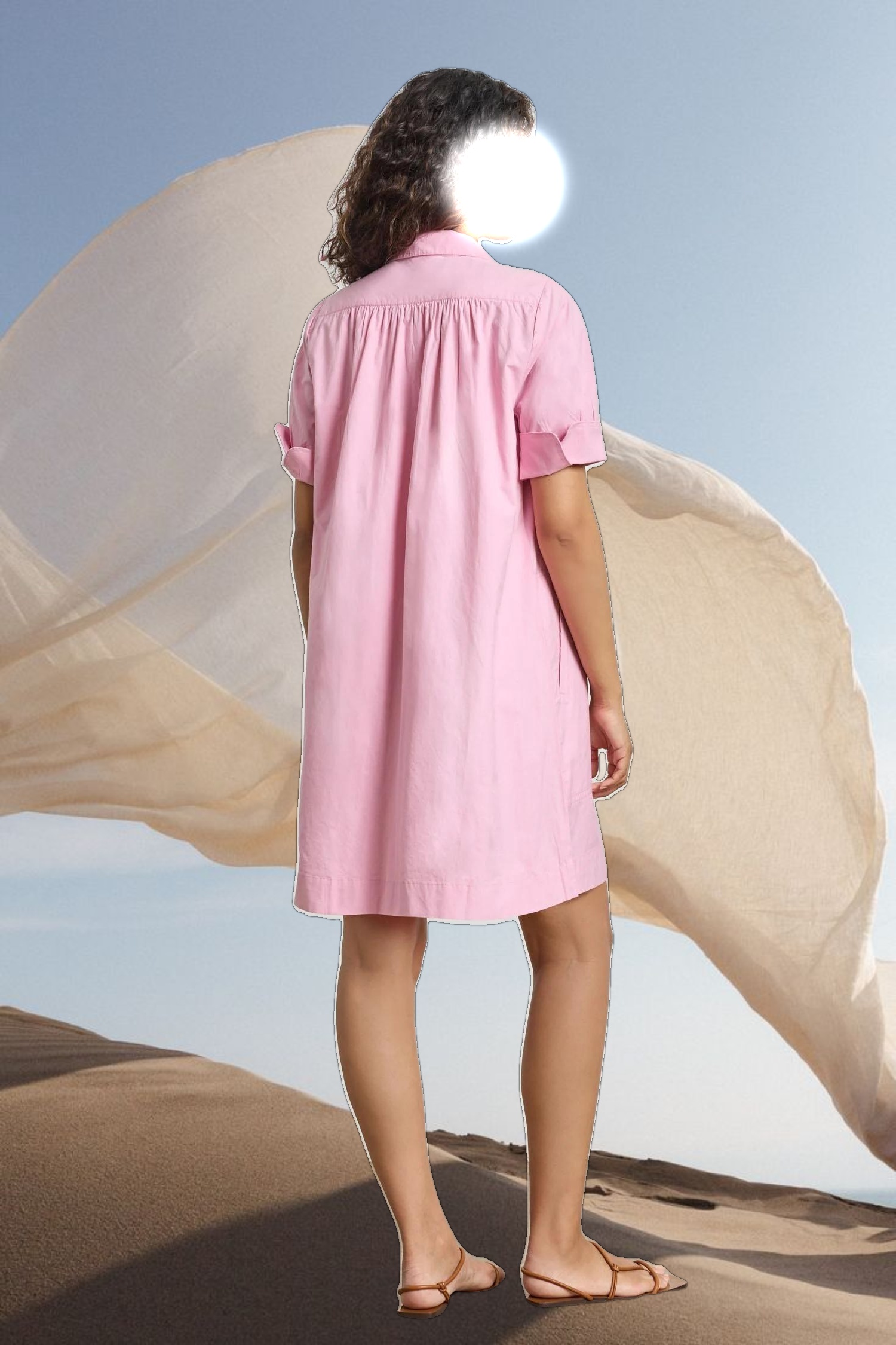 Shirred Sleeve Shirt Dress