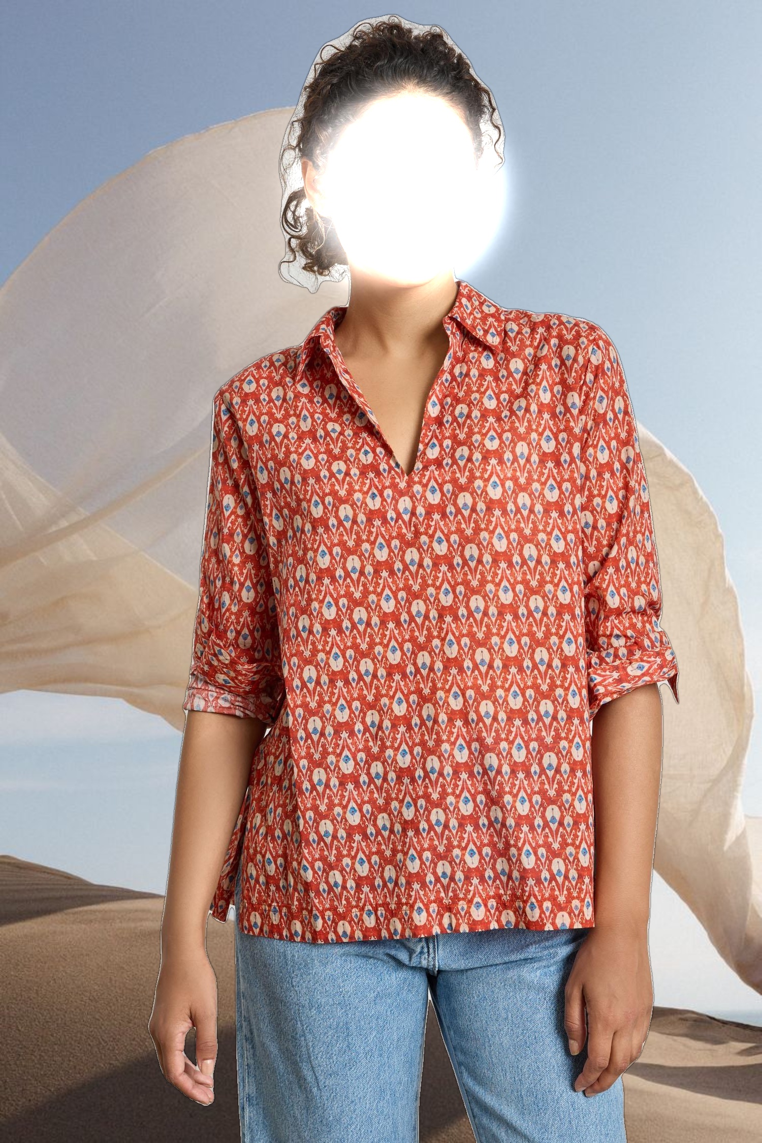 Collared Split Neck Top