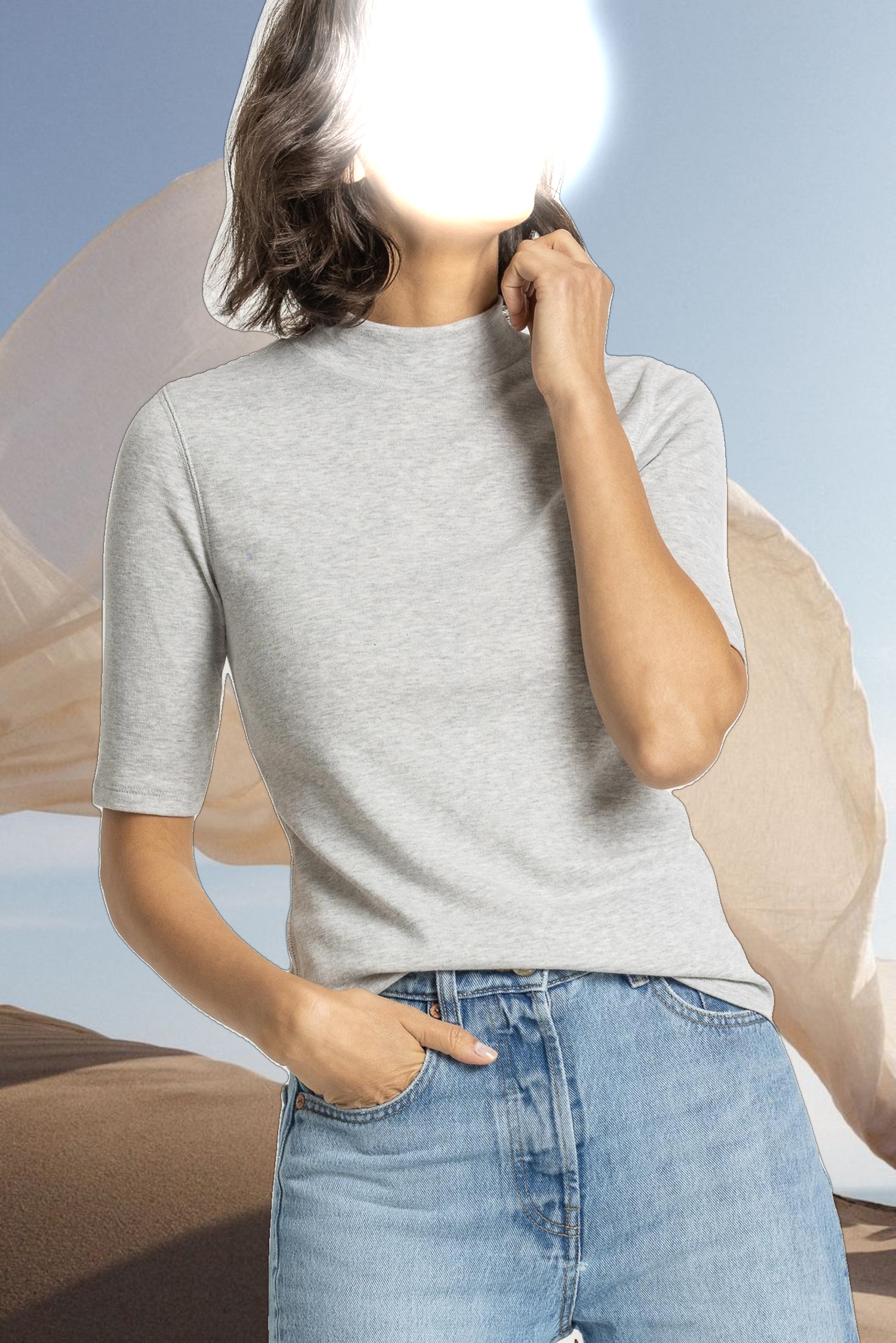 Elbow Sleeve Mock Neck