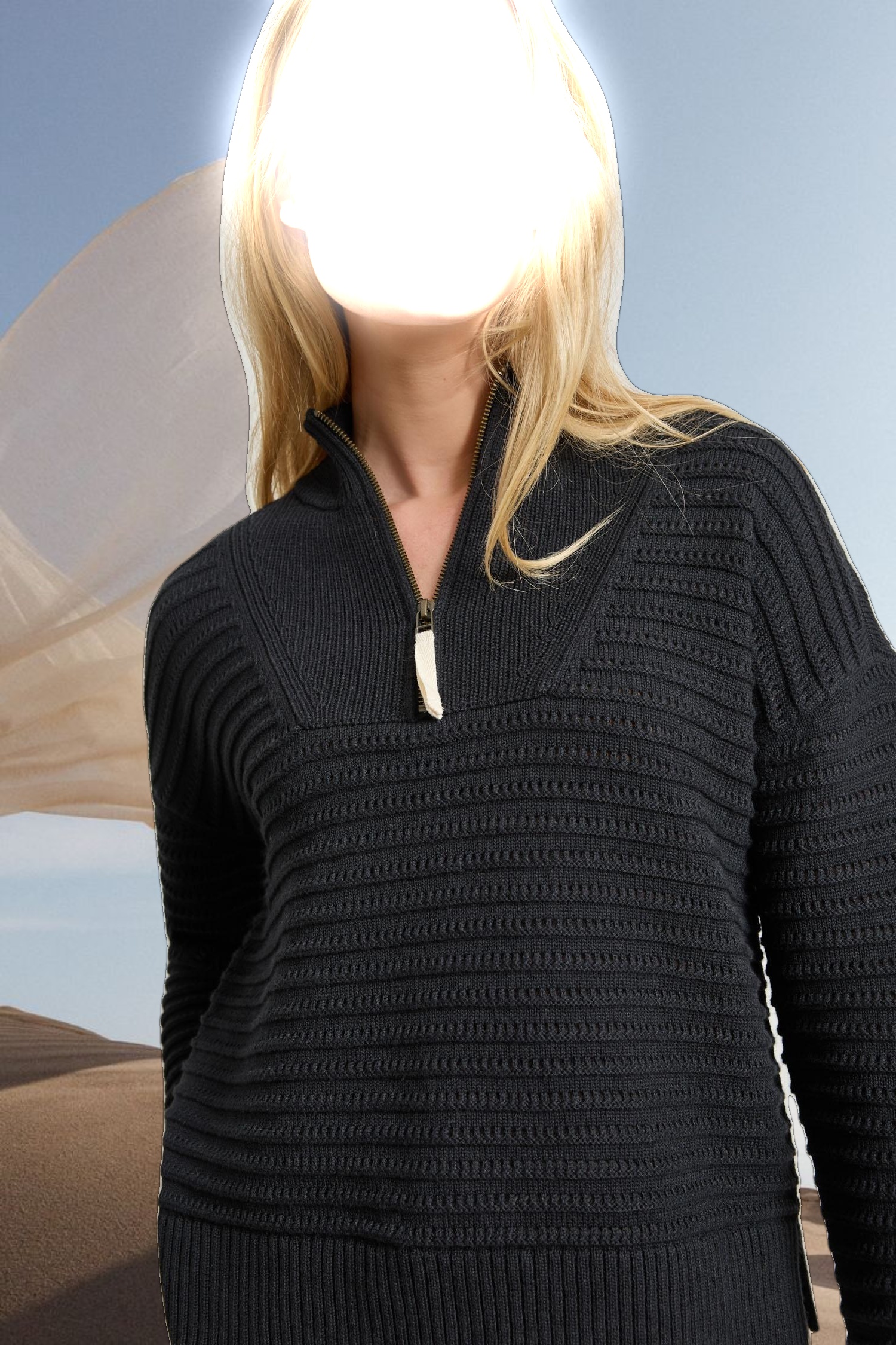 Pointelle Half Zip Sweater