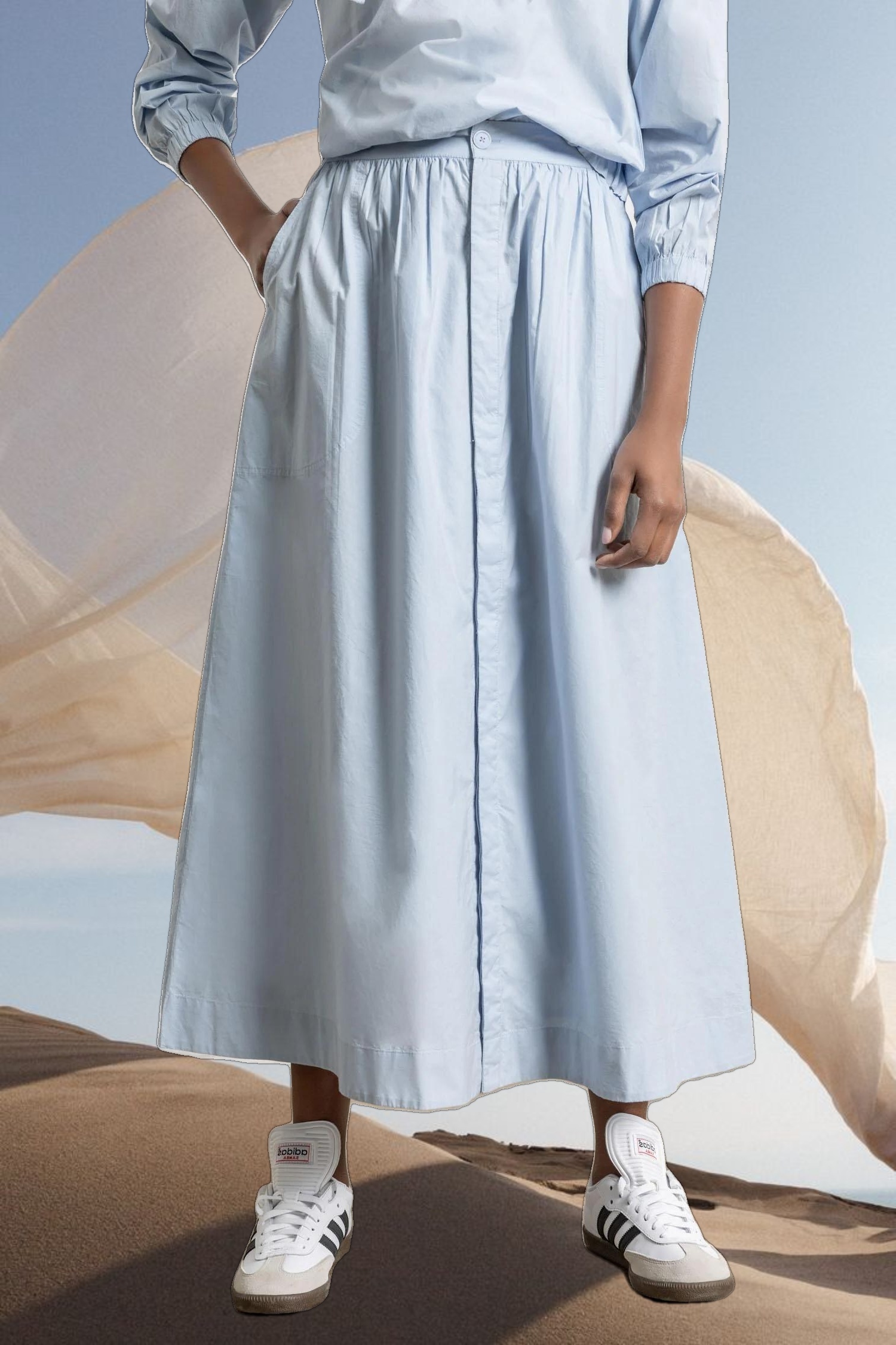 Poplin Button Front Skirt