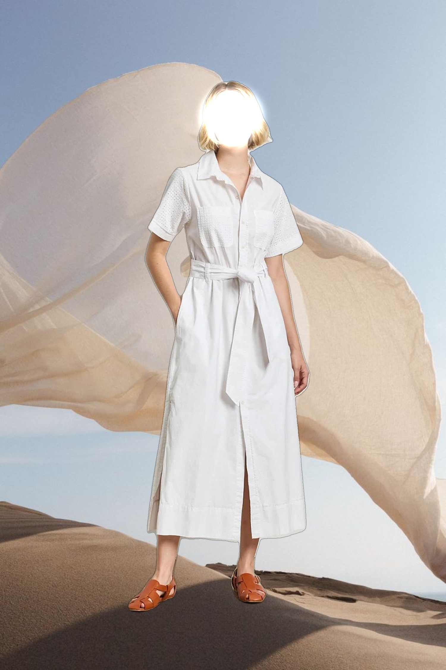 Eyelet Trim Maxi Shirt Dress