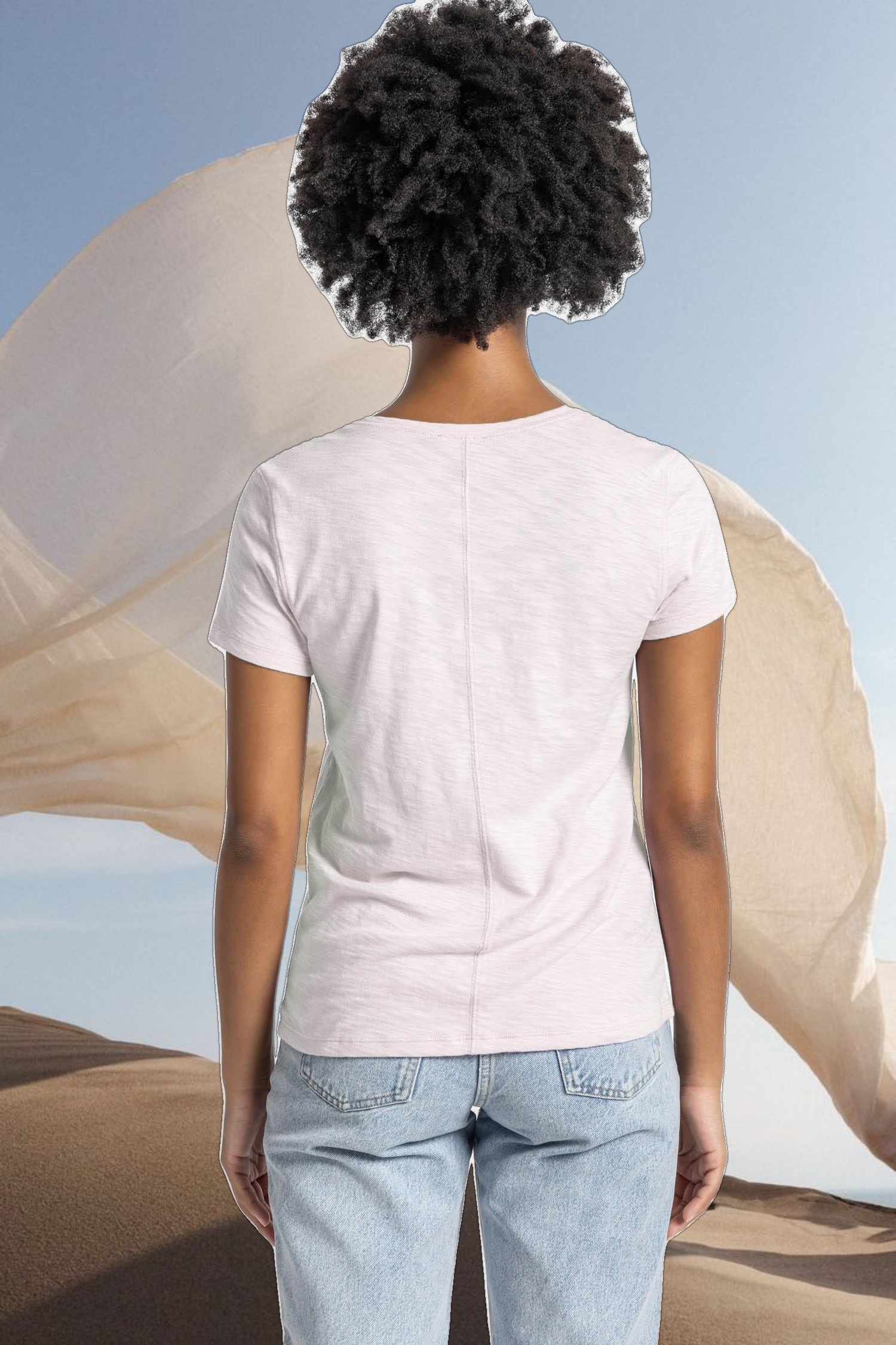 V-Neck Short Sleeve Back Seam Tee