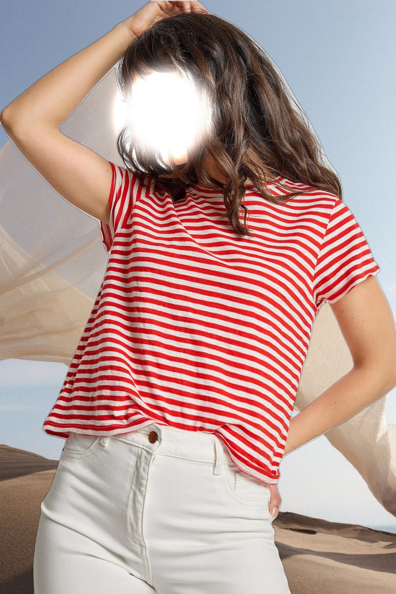 Striped Cap Sleeve Crewneck