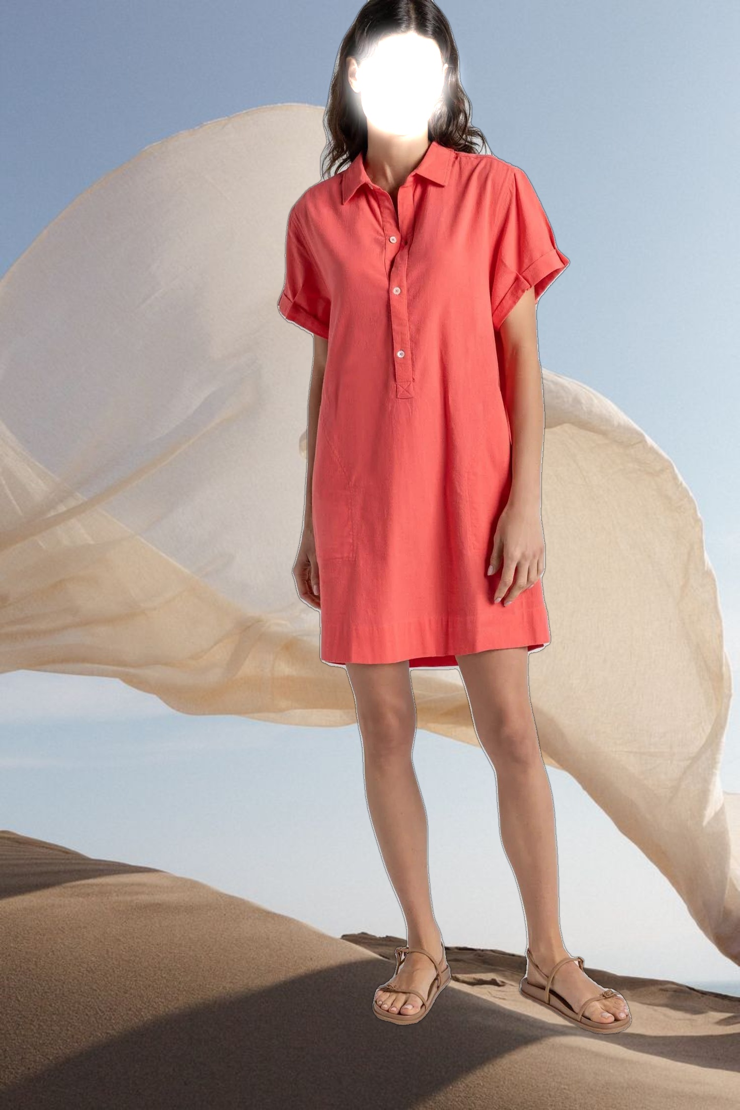 Half Placket Shirt Dress