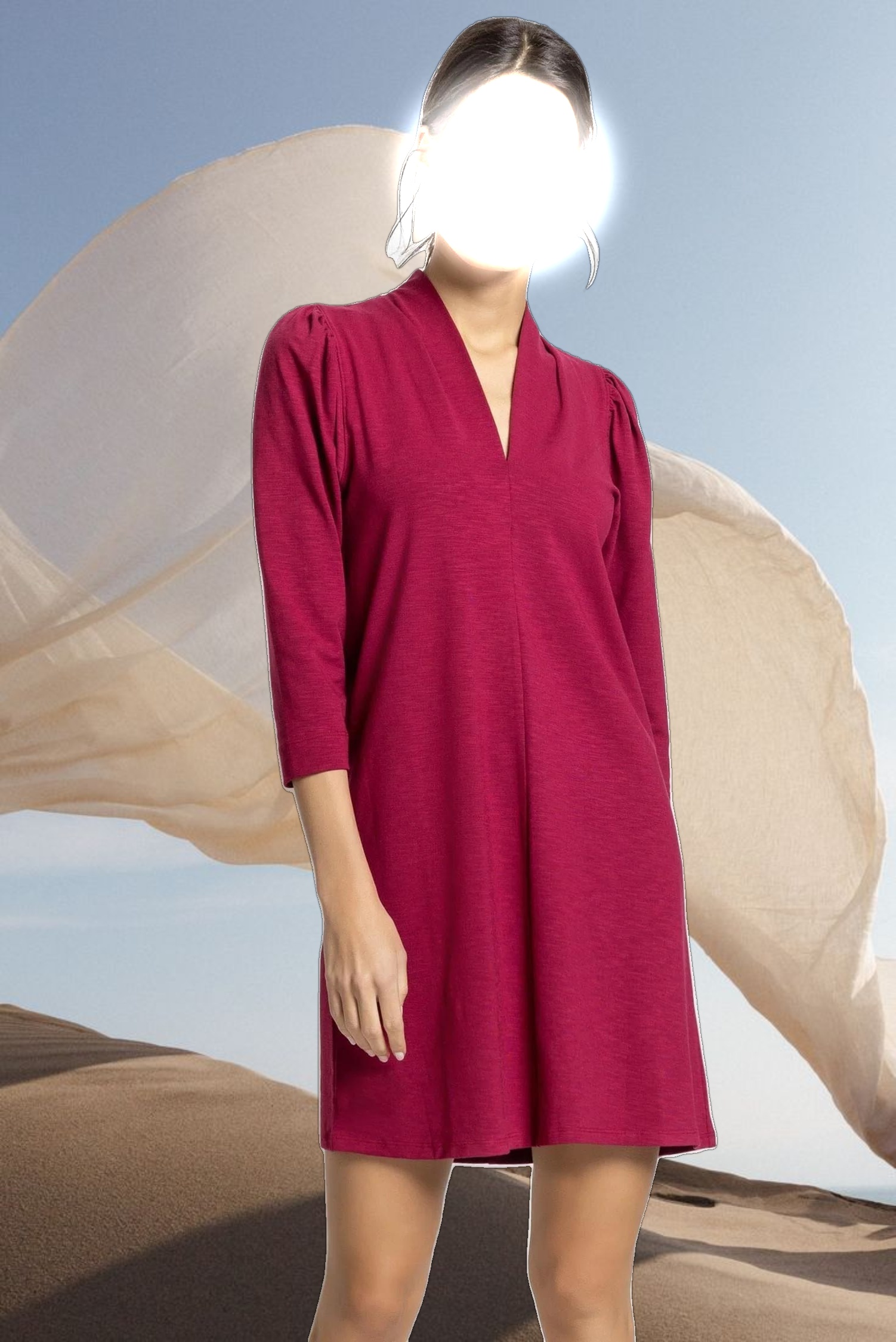 Full Sleeve Split Neck Dress