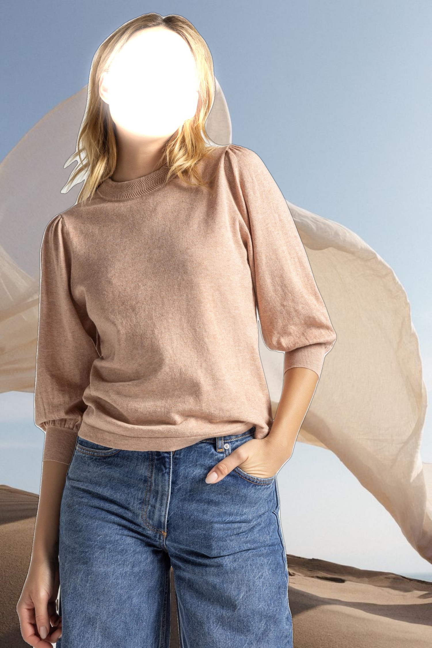 Puff Sleeve Crewneck Sweater