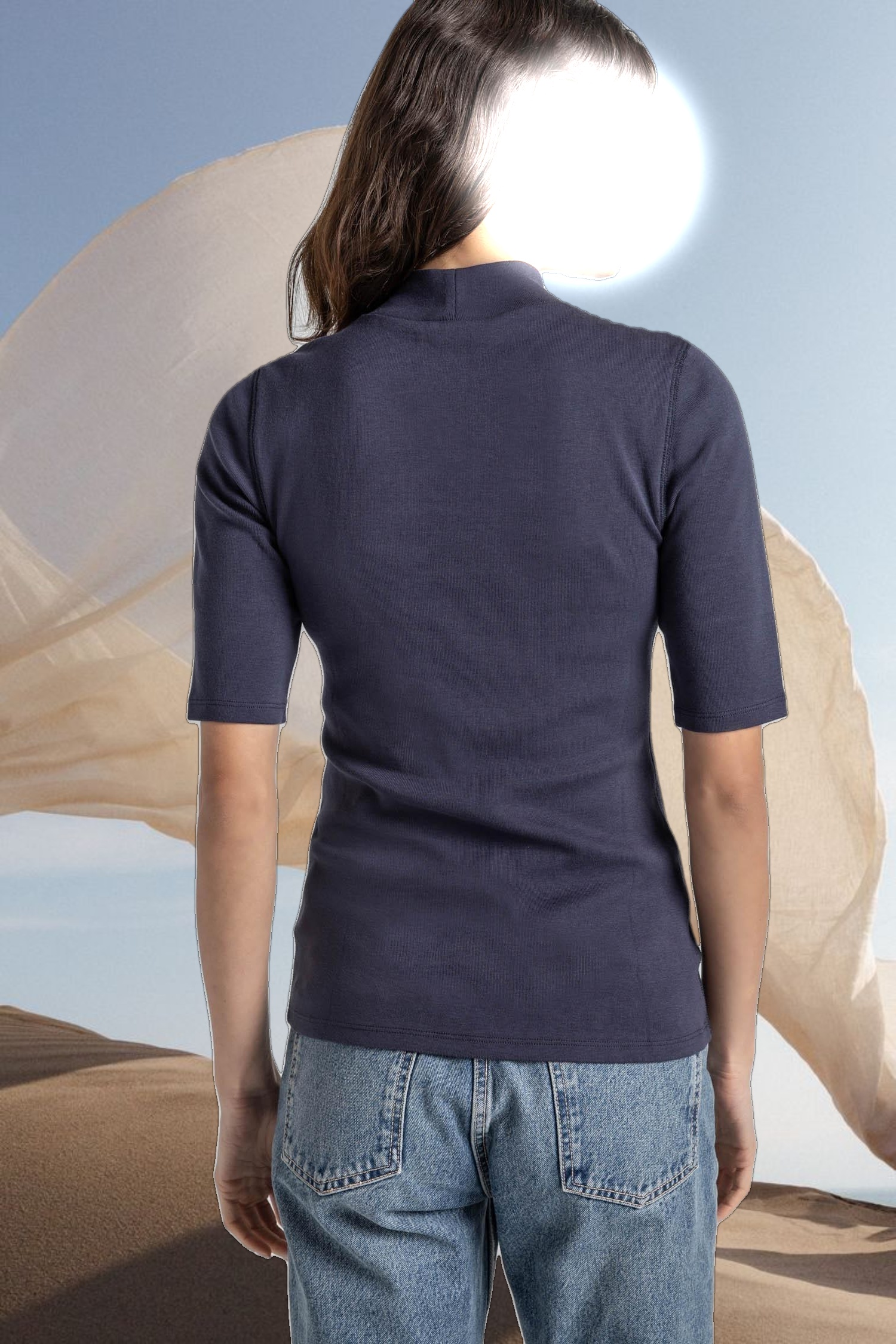 Elbow Sleeve Mock Neck