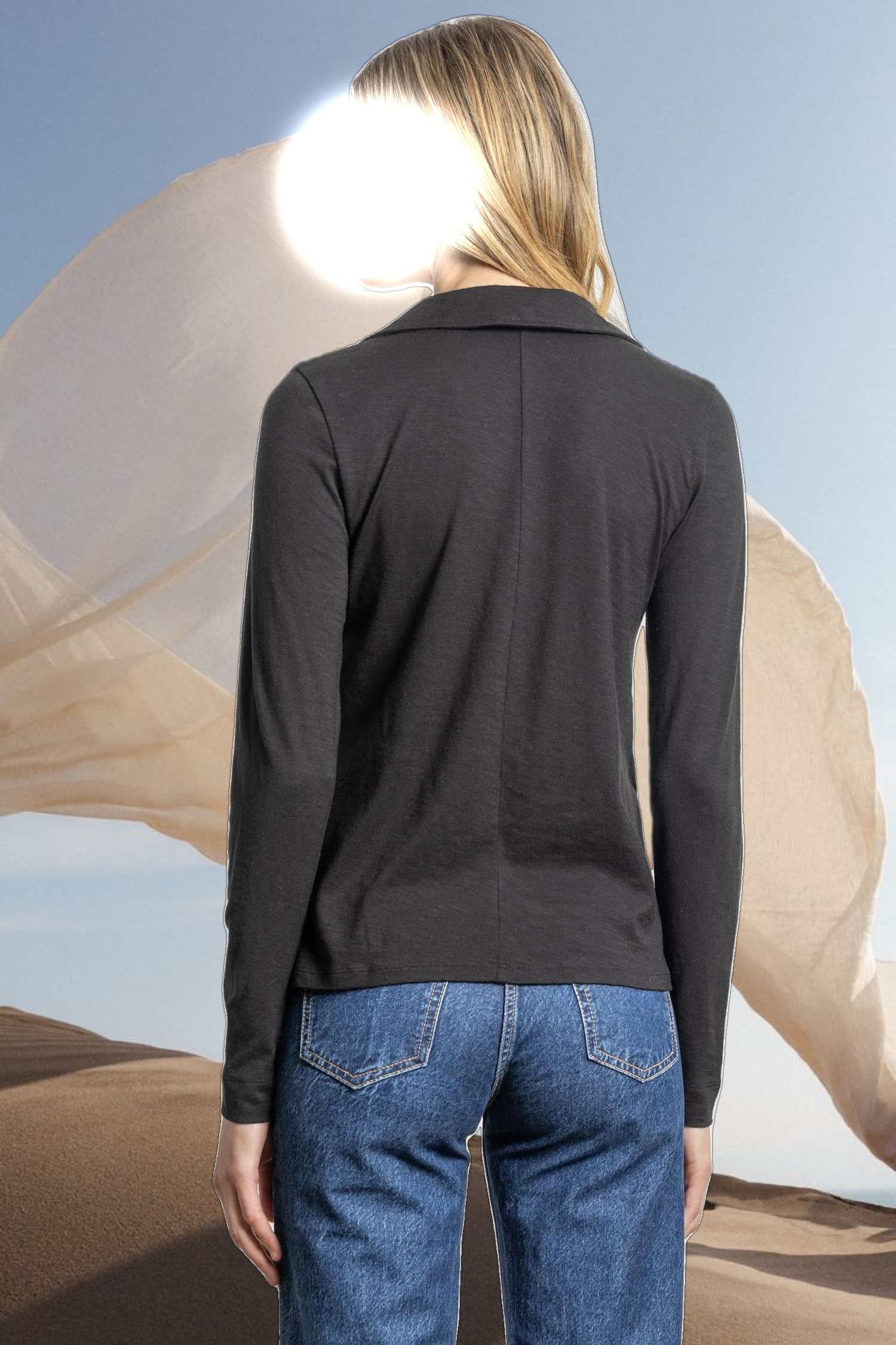 Long Sleeve Collared V-Neck