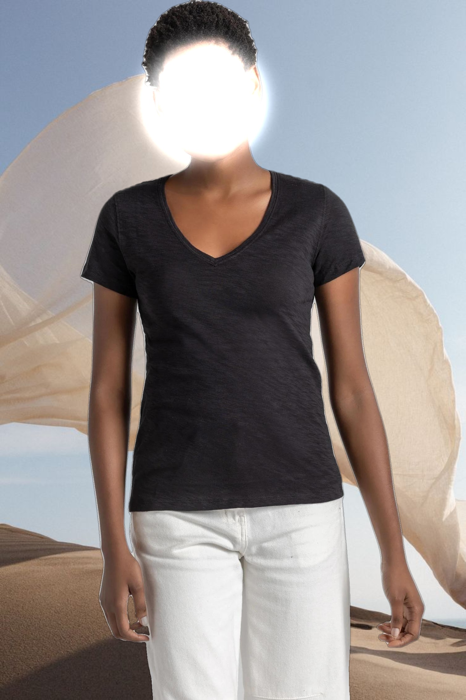 V-Neck Short Sleeve Back Seam Tee
