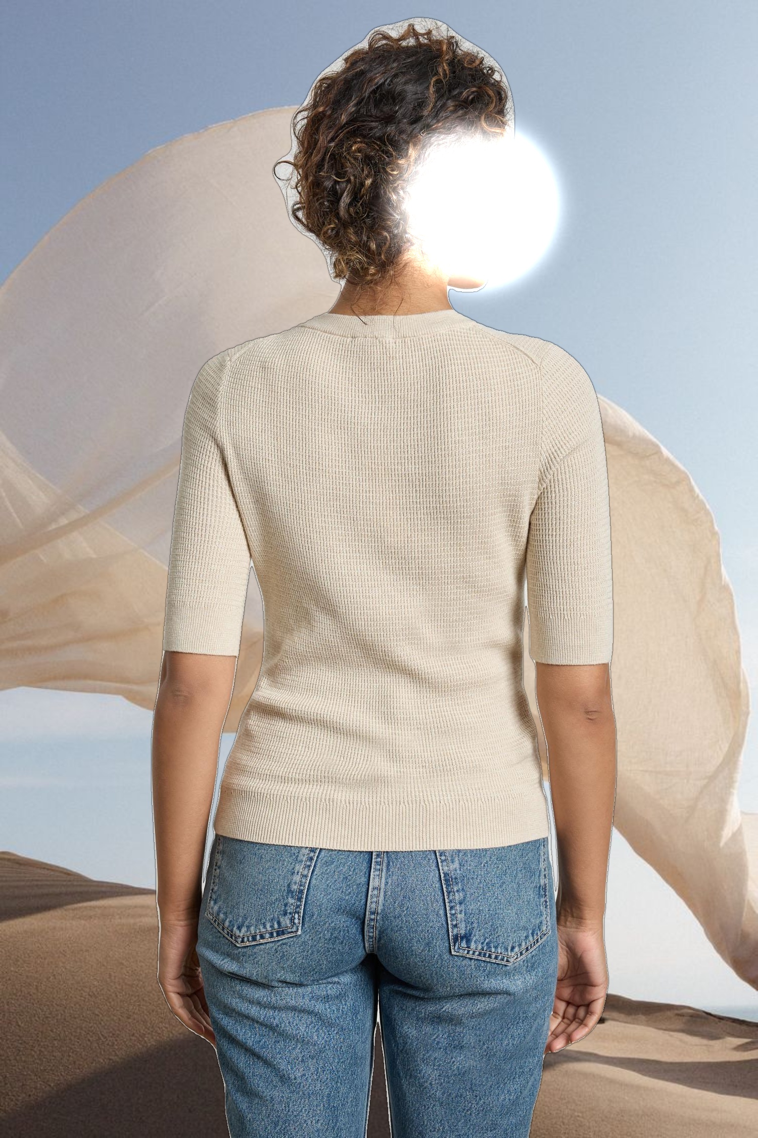 Elbow Sleeve Split Neck Sweater