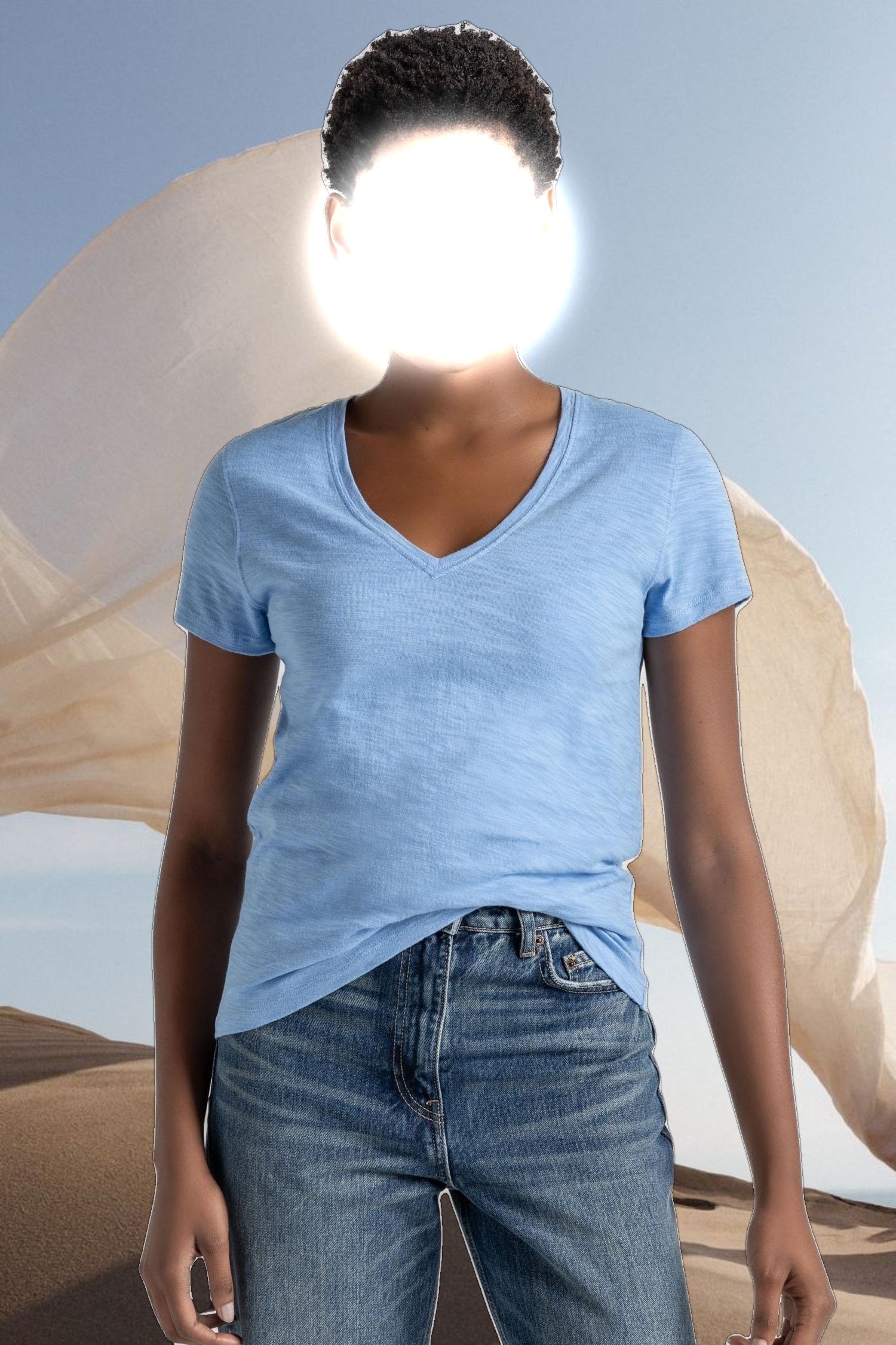 Short Sleeve Back Seam V-Neck