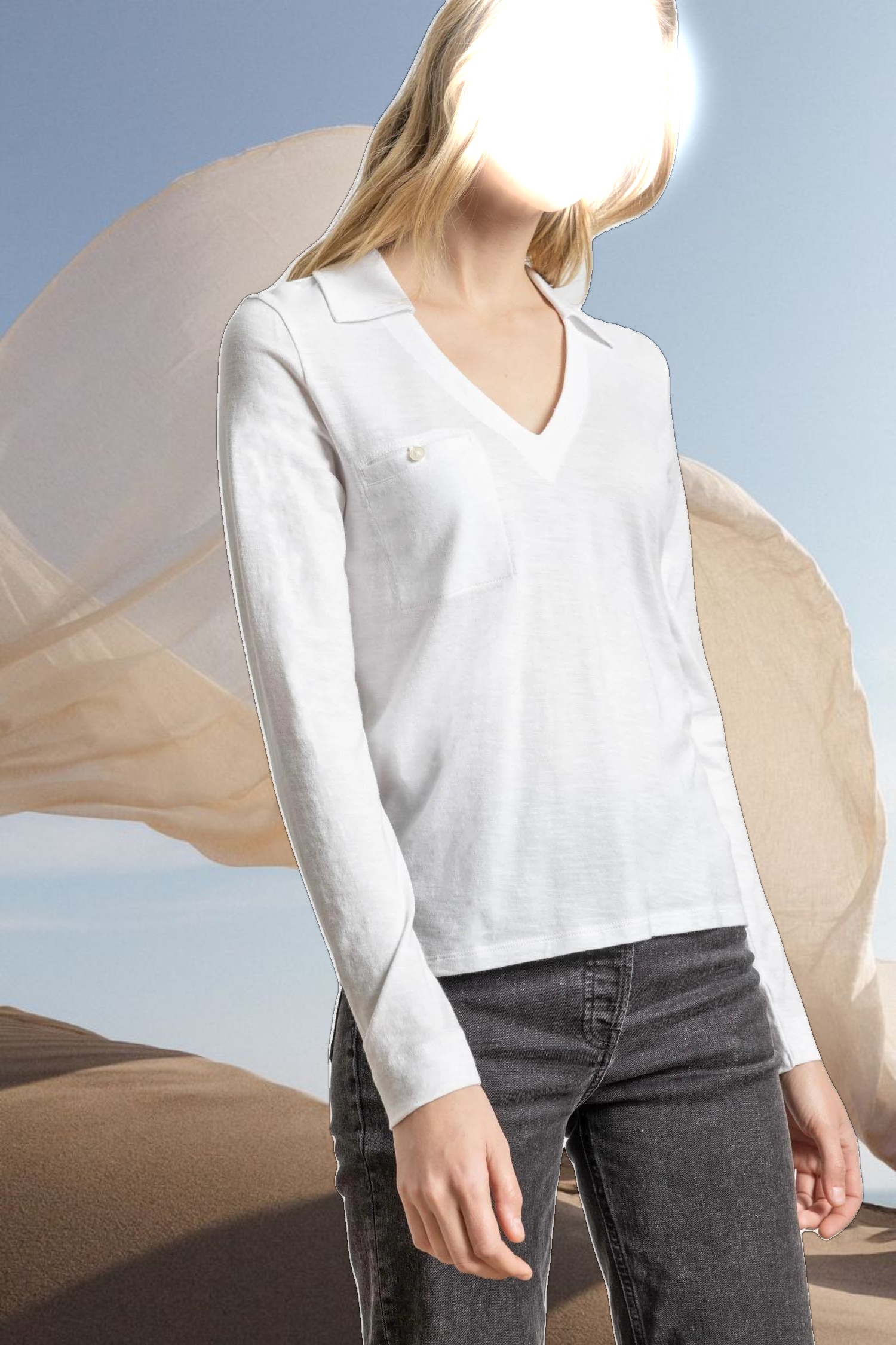 Long Sleeve Collared V-Neck