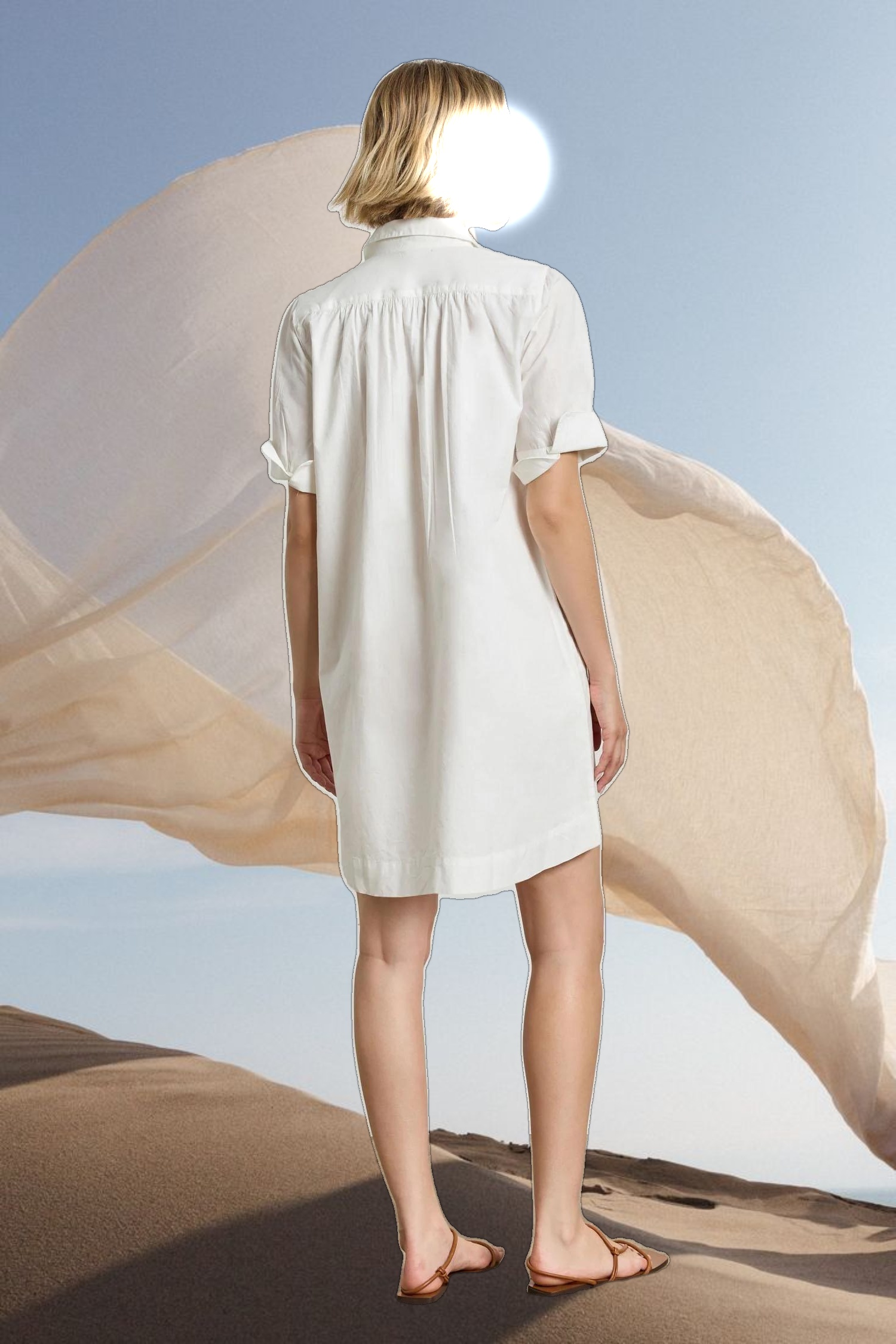 Shirred Sleeve Shirt Dress