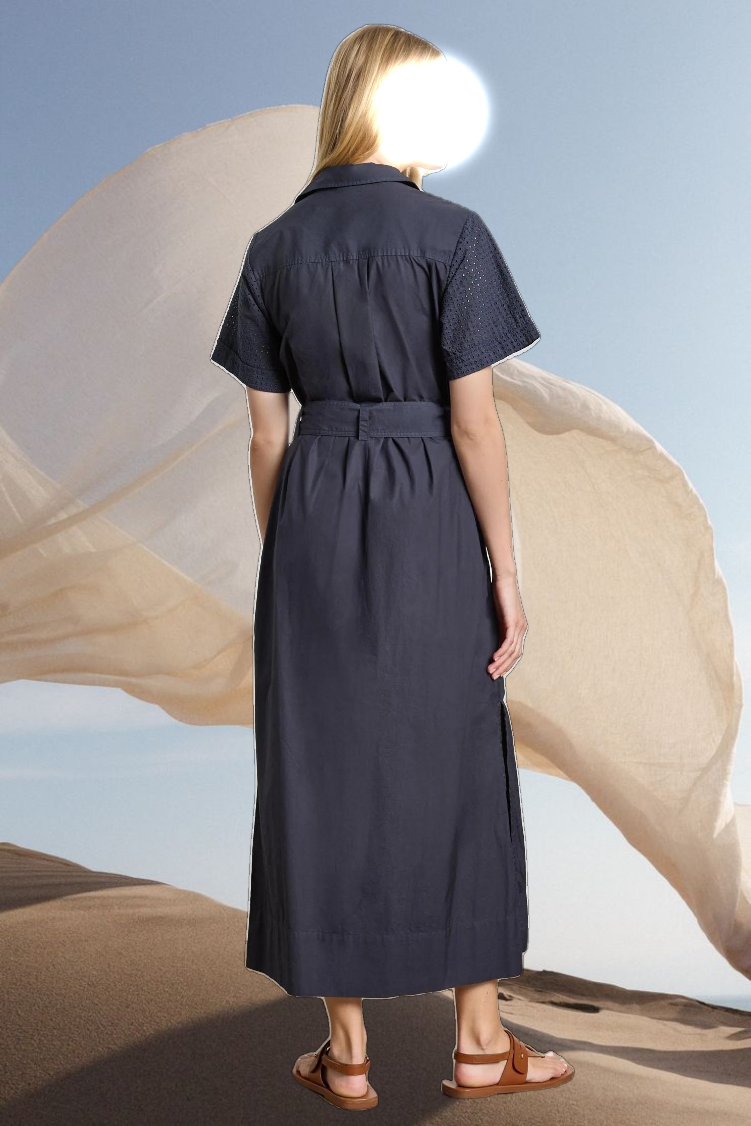 Eyelet Trim Maxi Shirt Dress