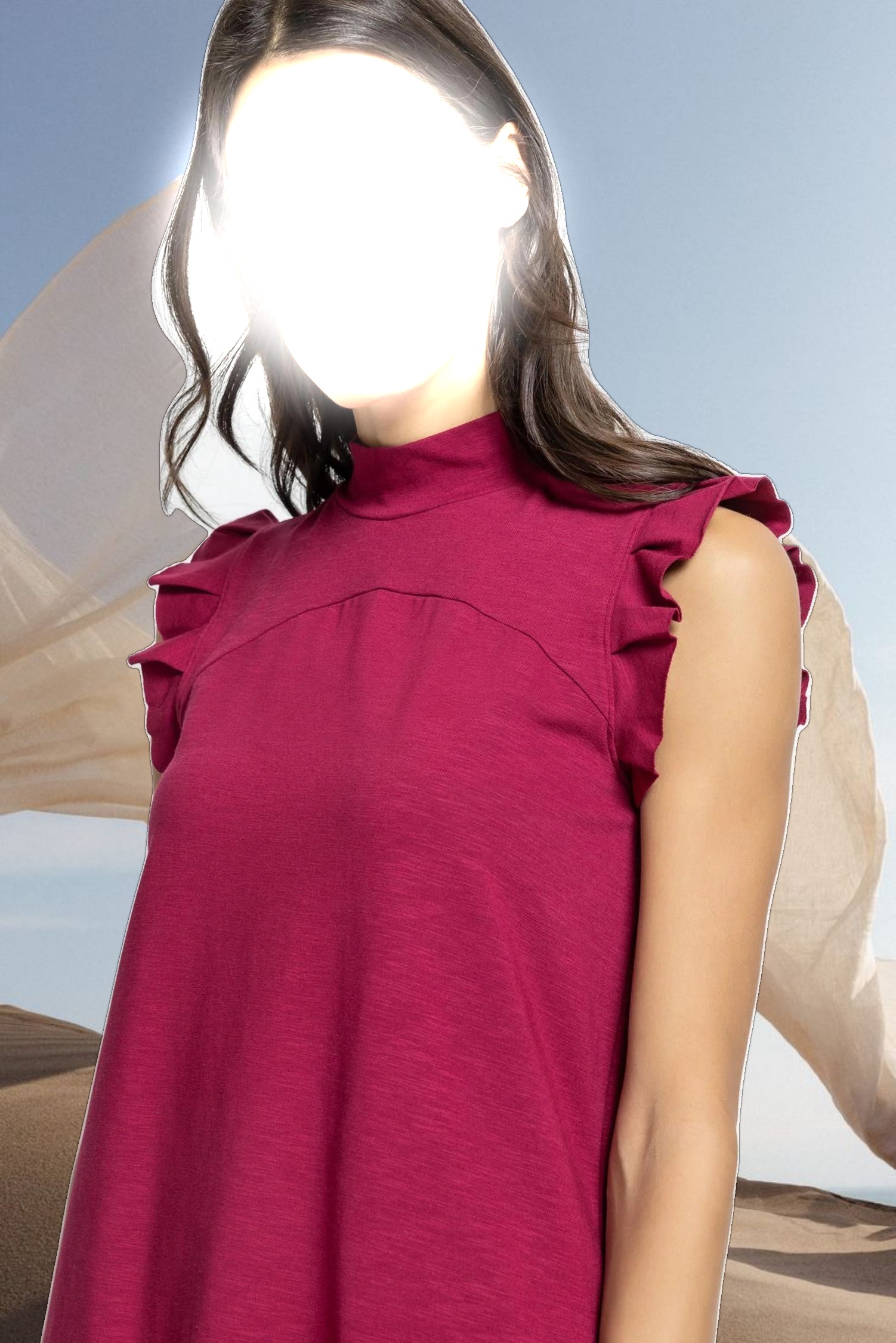 Ruffle Sleeve Mock Neck Dress