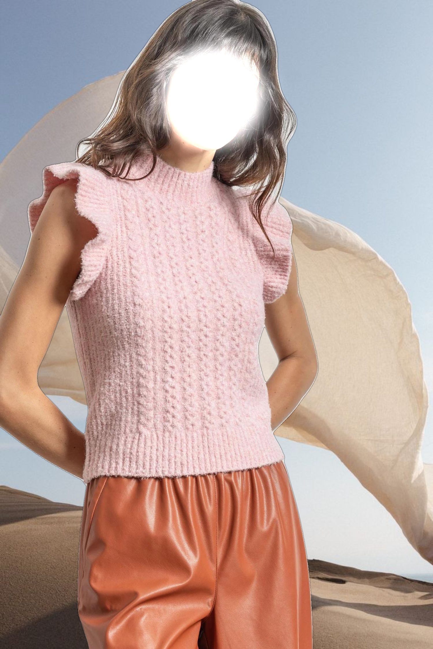 Flutter Sleeve Mock Neck Sweater