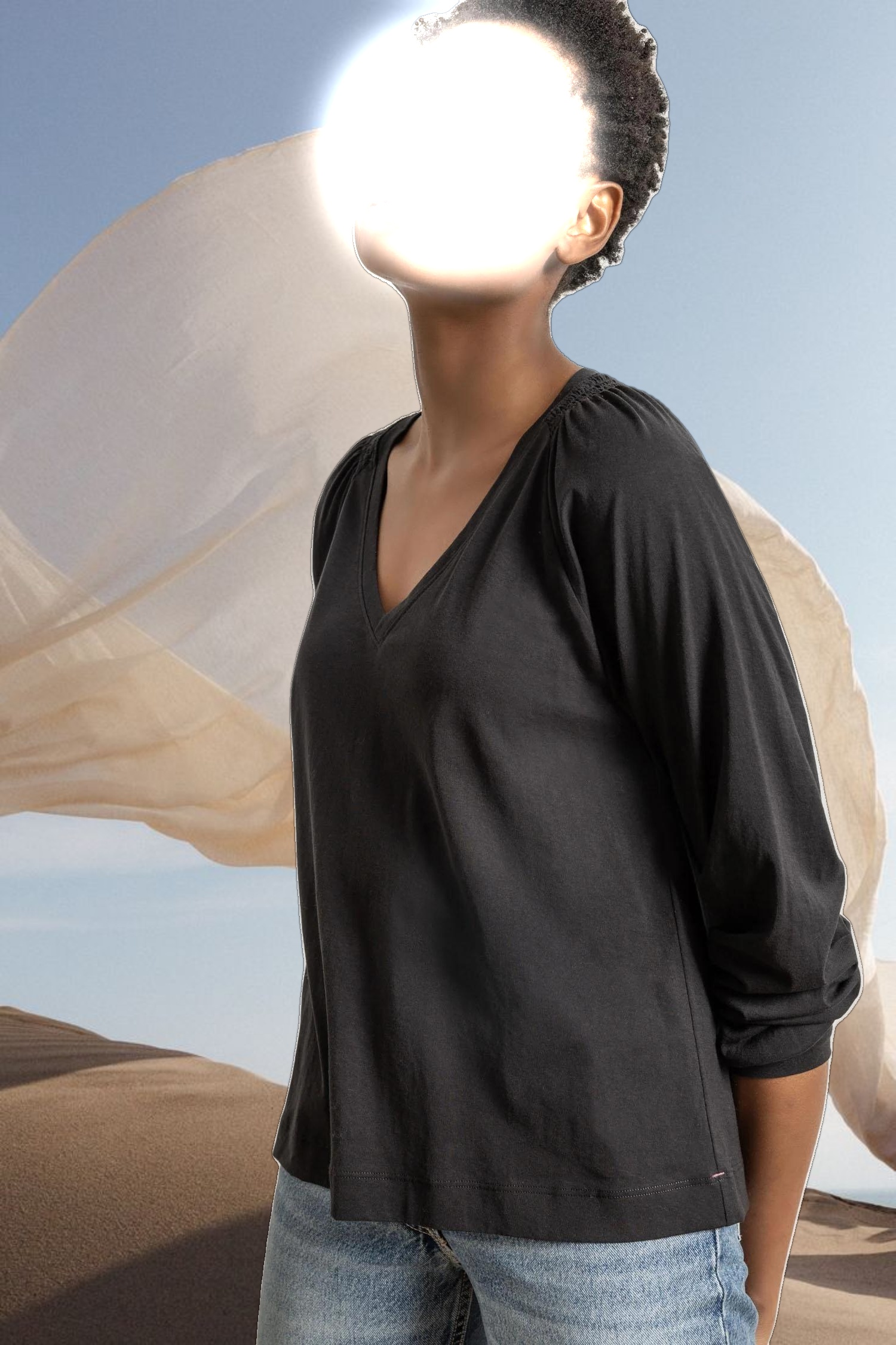 Full Sleeve Smocked V-Neck