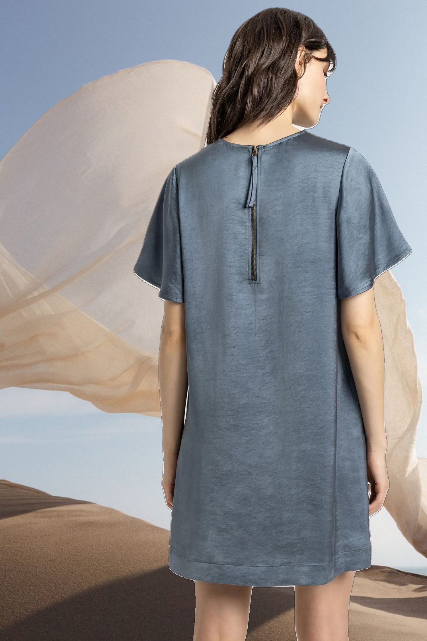 Flutter Sleeve Satin Dress