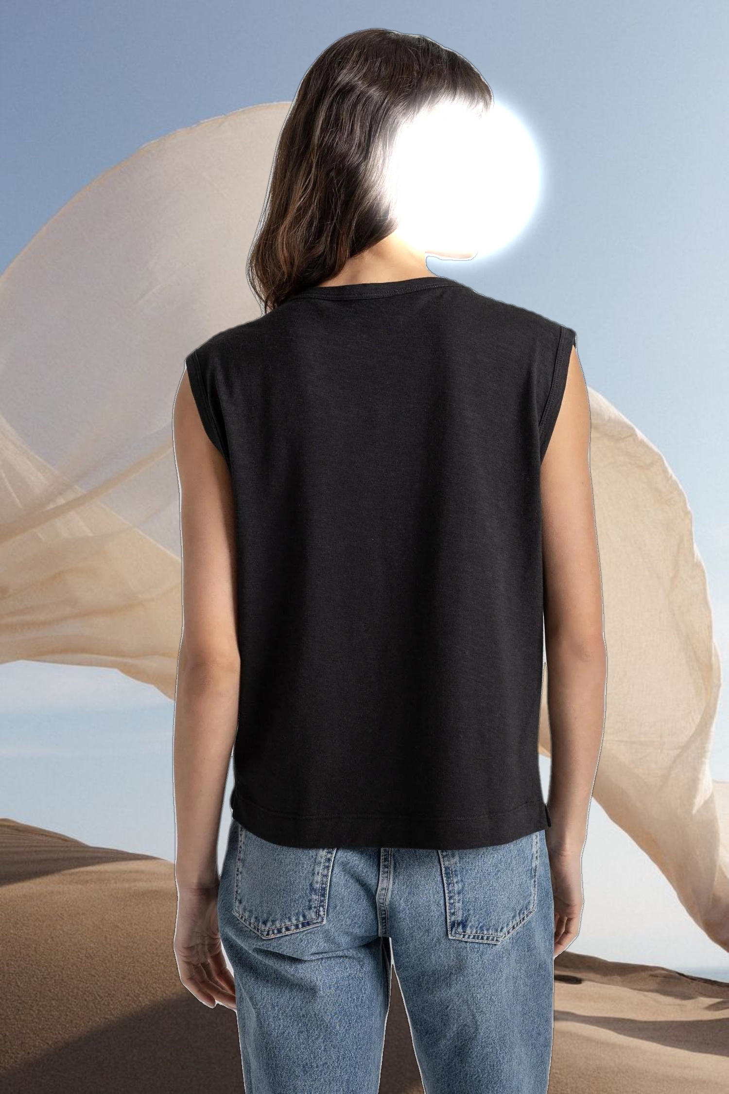 Shirred Shoulder Scoop Neck Tee