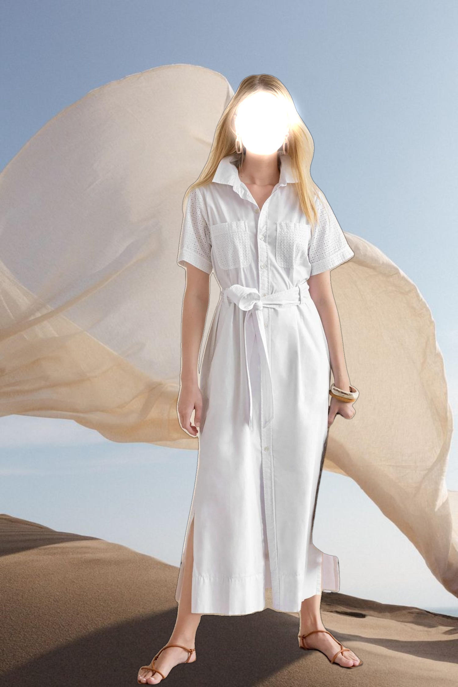 Eyelet Trim Maxi Shirt Dress