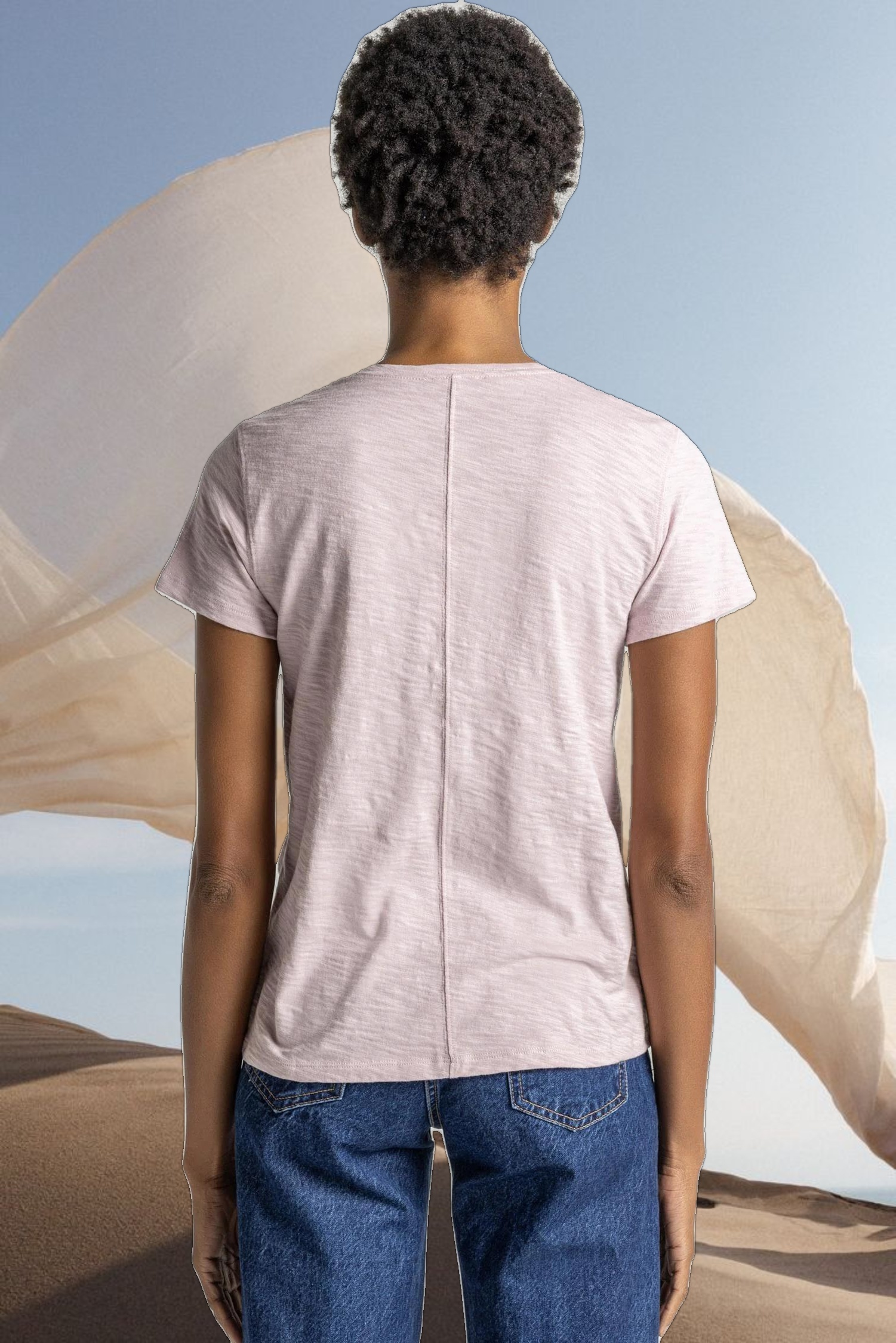 V-Neck Short Sleeve Back Seam Tee
