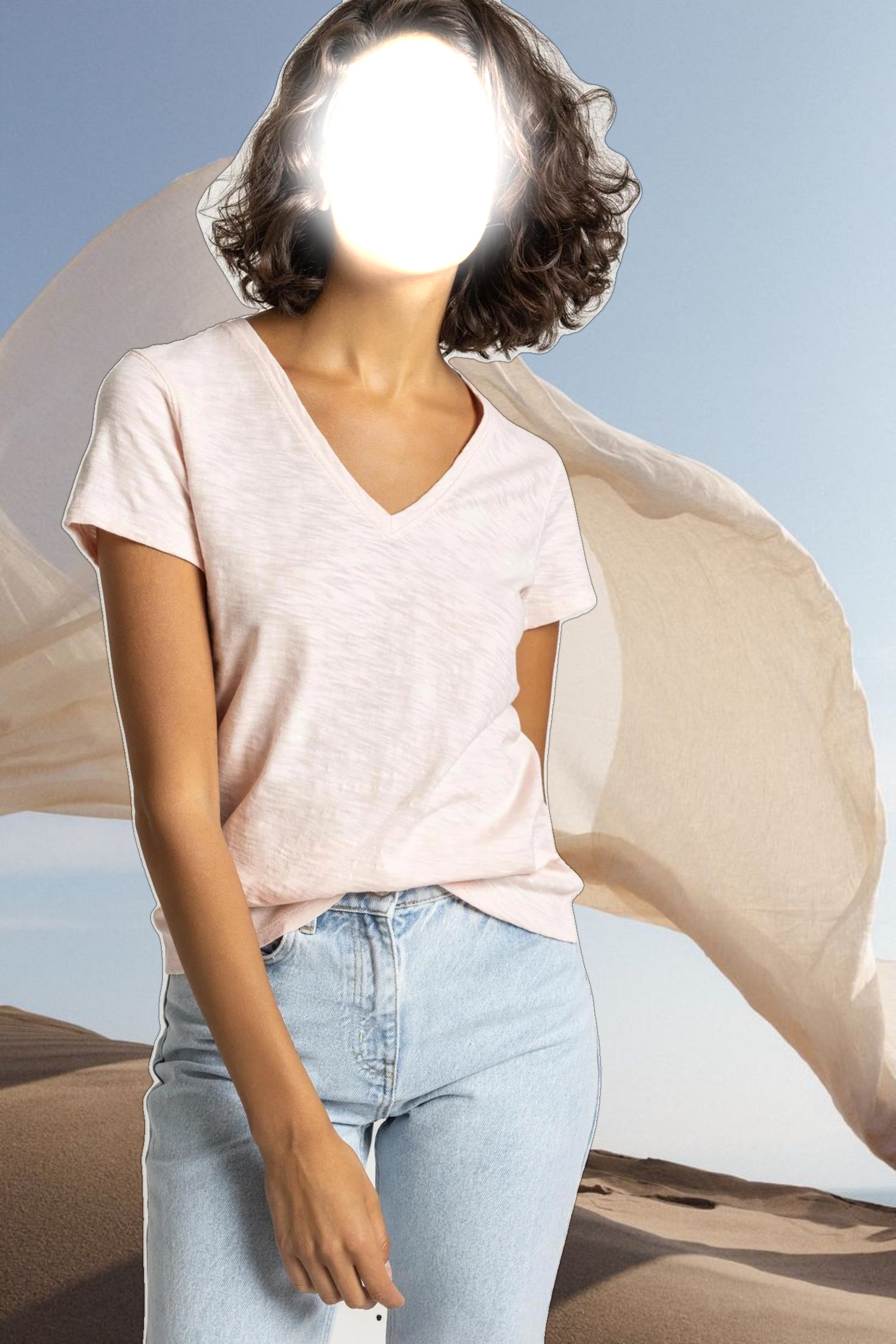 V-Neck Short Sleeve Back Seam Tee