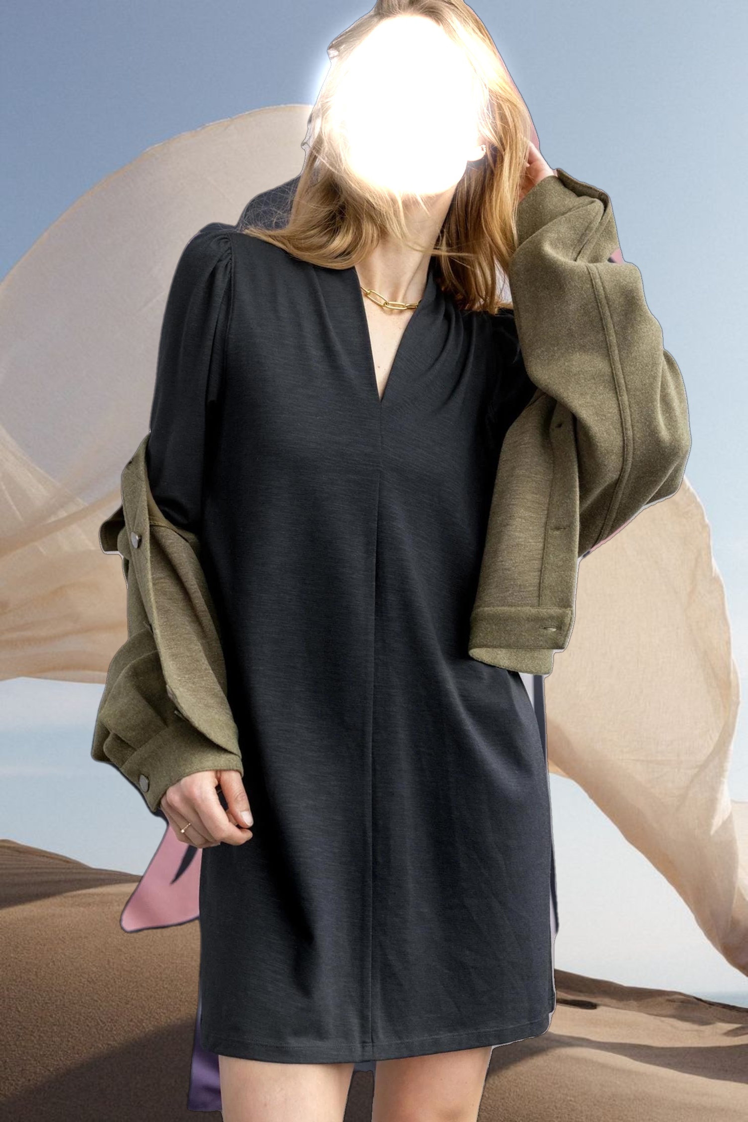 Full Sleeve Split Neck Dress