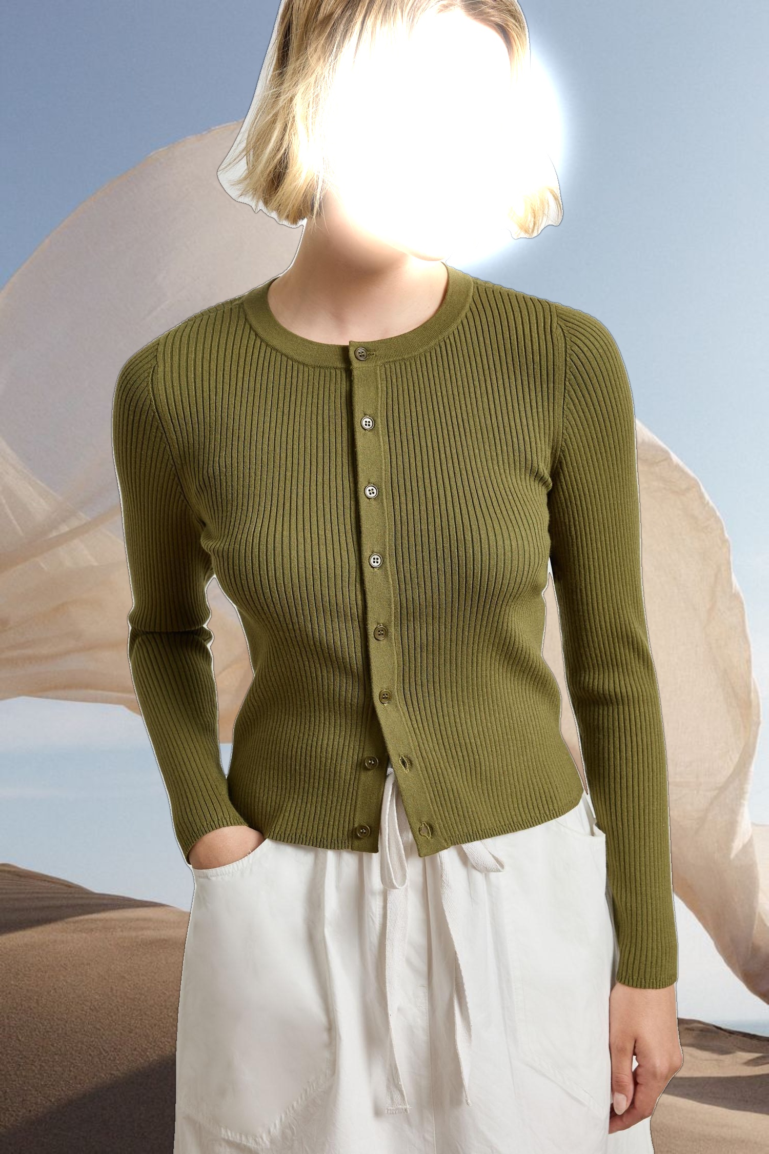 Cropped Ribbed Cardigan